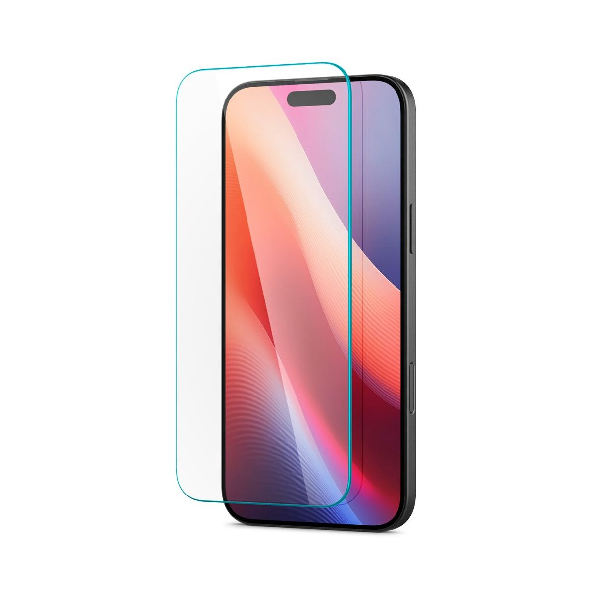Smartphone con protezione schermo. Telefono con schermo colorato e protezione con contorno blu.