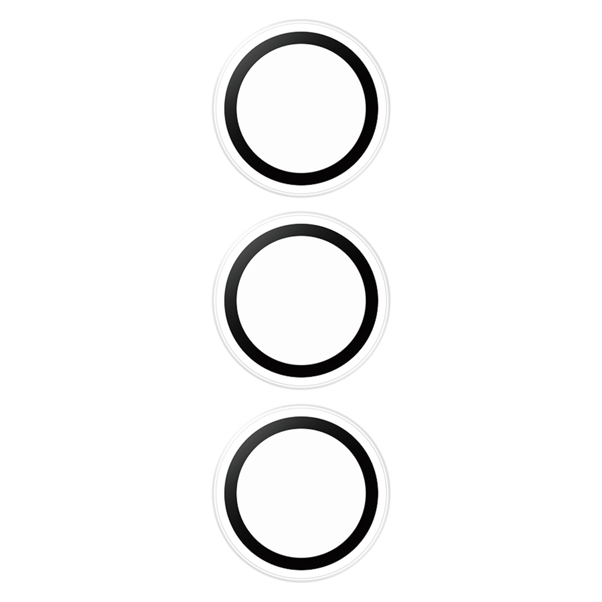 Drie witte cirkels met zwarte ringen, mogelijk voor telefoon camerabescherming.