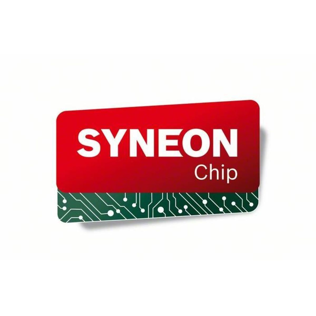 Rote und grüne Synneon Chip Grafik. Weißer Hintergrund, Text und Schaltungsdesign.
