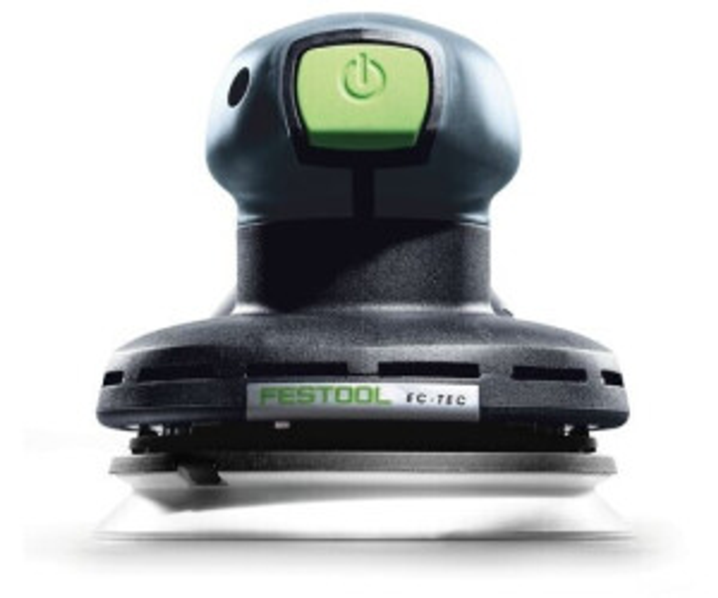 Juego de lijadora Festool, que incluye una lijadora, una bolsa para el polvo y una caja de herramientas blanca.