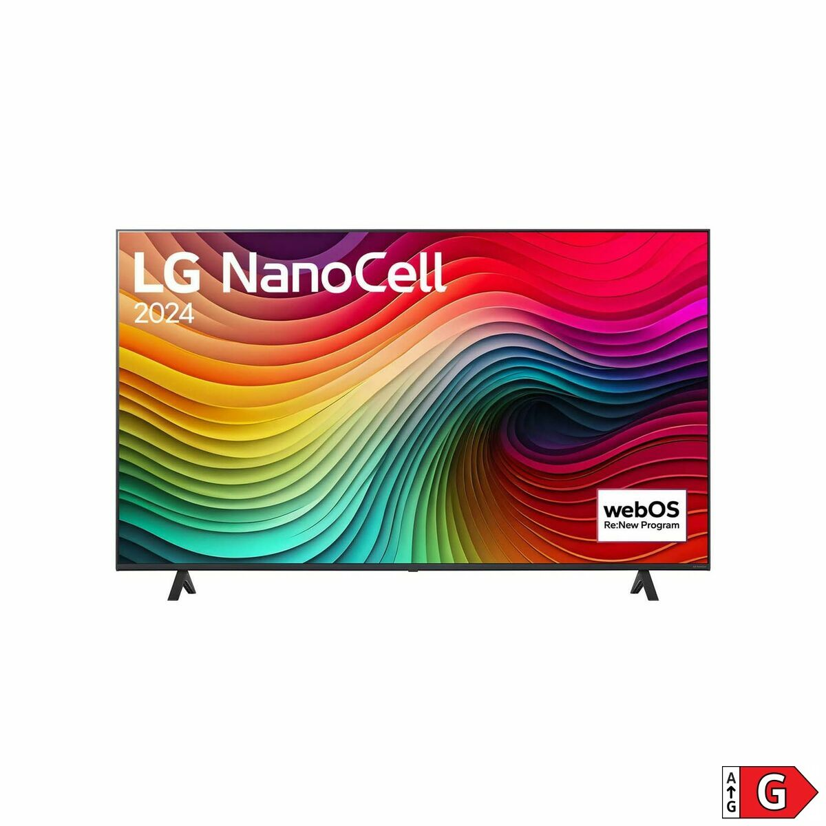 TV LG NanoCell 2024 con display colorato e logo webOS.