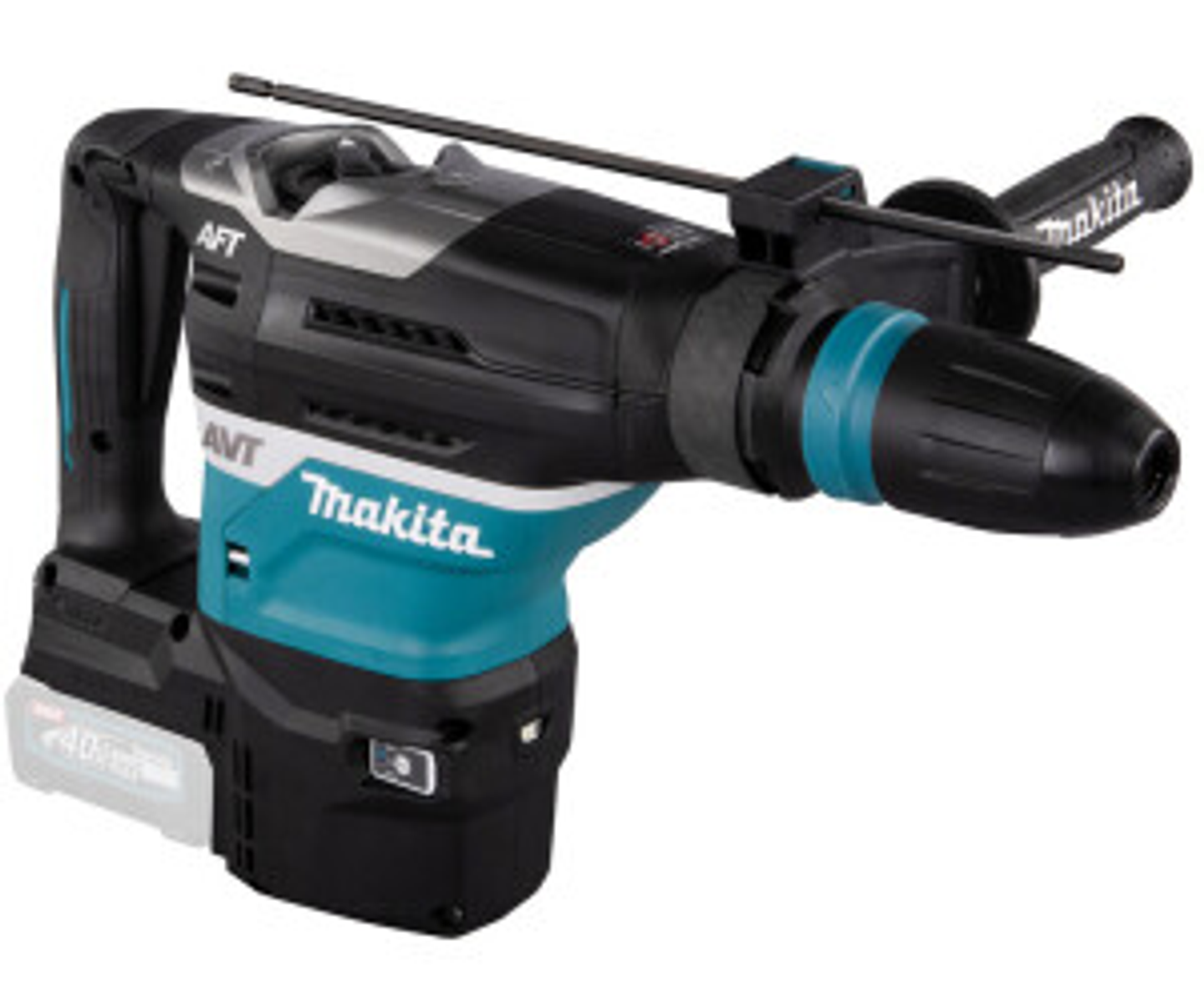 Taladro Makita. Turquesa y negro con fondo blanco.