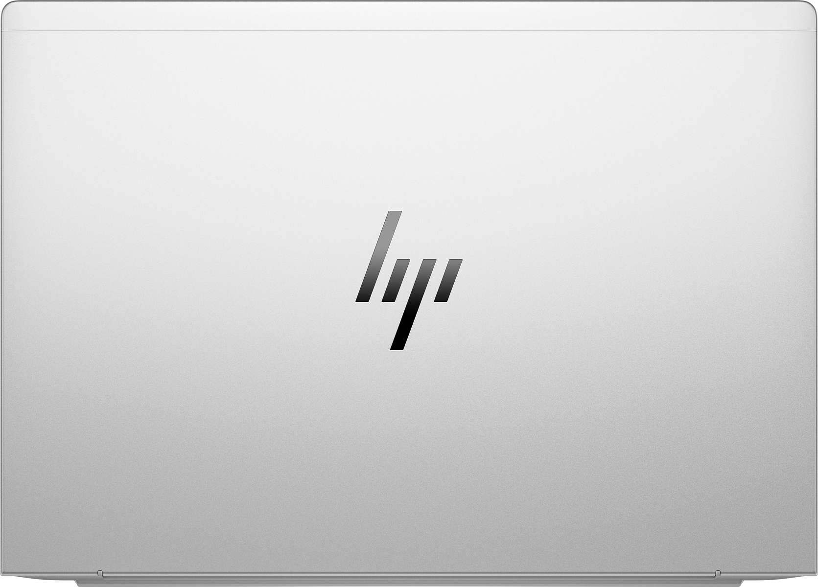 Die silberne Rückseite eines Laptops. Es hat das HP-Logo.