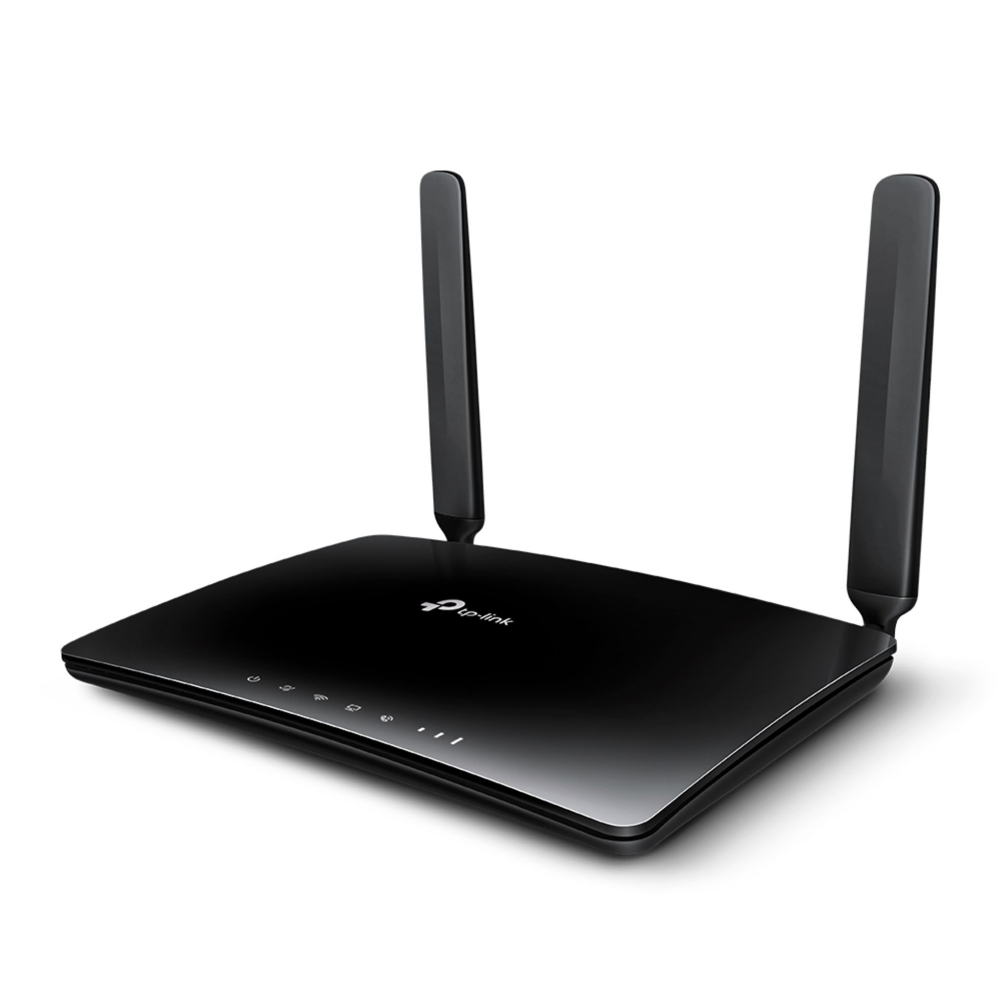 Czarny router TP-Link z dwiema antenami pionowymi.