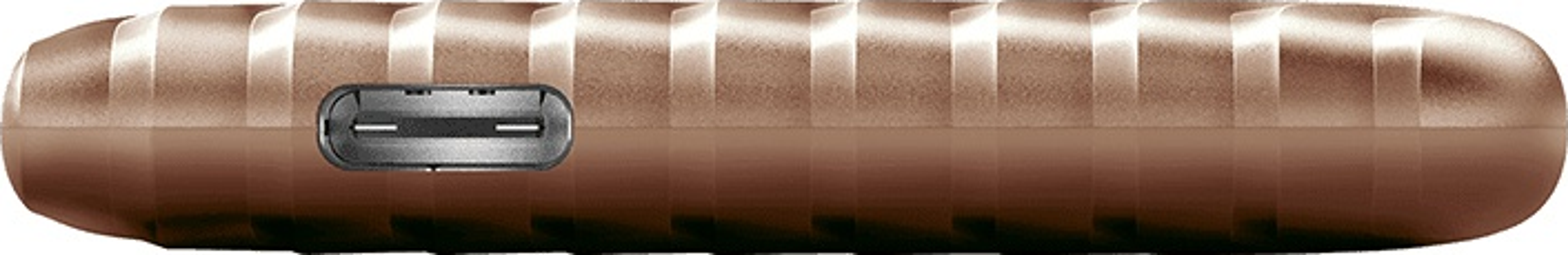 Brązowy zewnętrzny dysk twardy z portem USB.