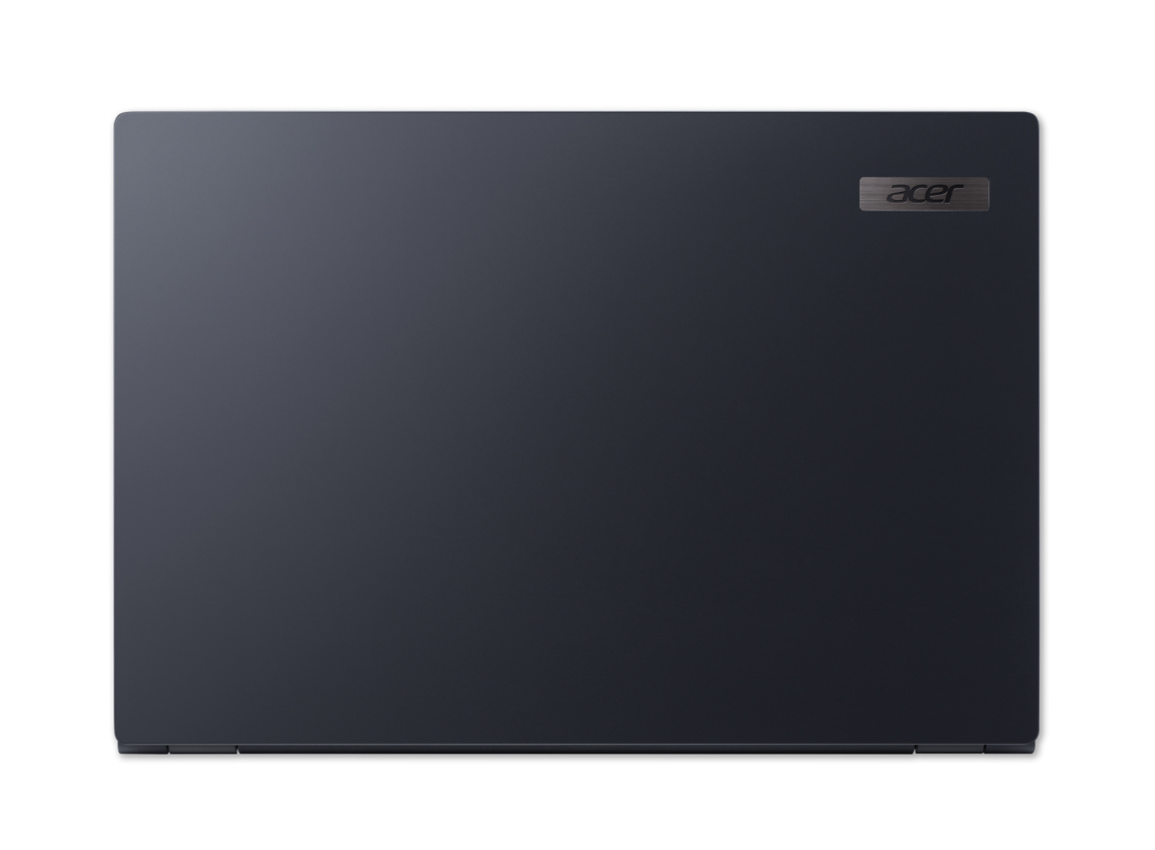 Ordenador portátil Acer azul oscuro cerrado, vista superior. El logotipo de Acer es visible arriba a la derecha en una placa de metal gris.