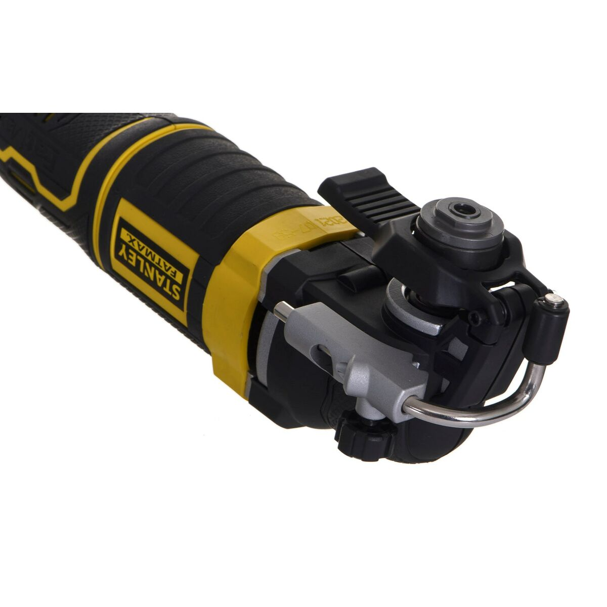 Nahaufnahme eines schwarz-gelben Stanley Fatmax Multitools.
