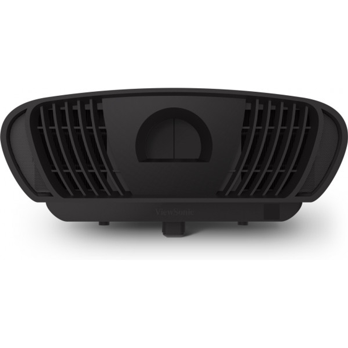 Un proiettore nero con il logo ViewSonic sulla parte anteriore, sfondo bianco.
