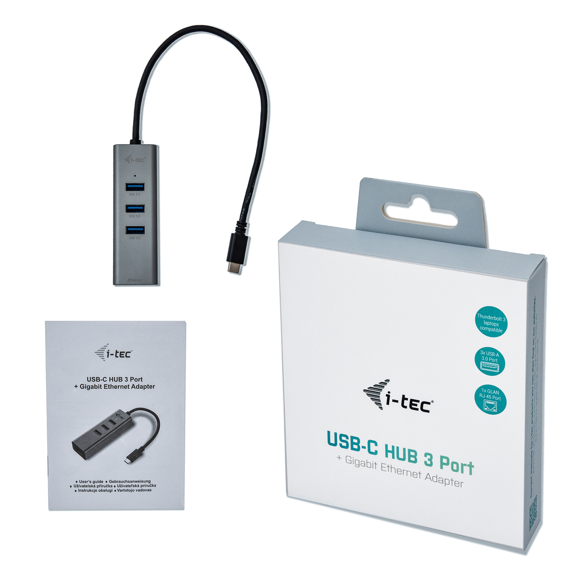 Vue latérale d'un ordinateur portable sombre, montrant les ports sur le côté. Fond blanc.