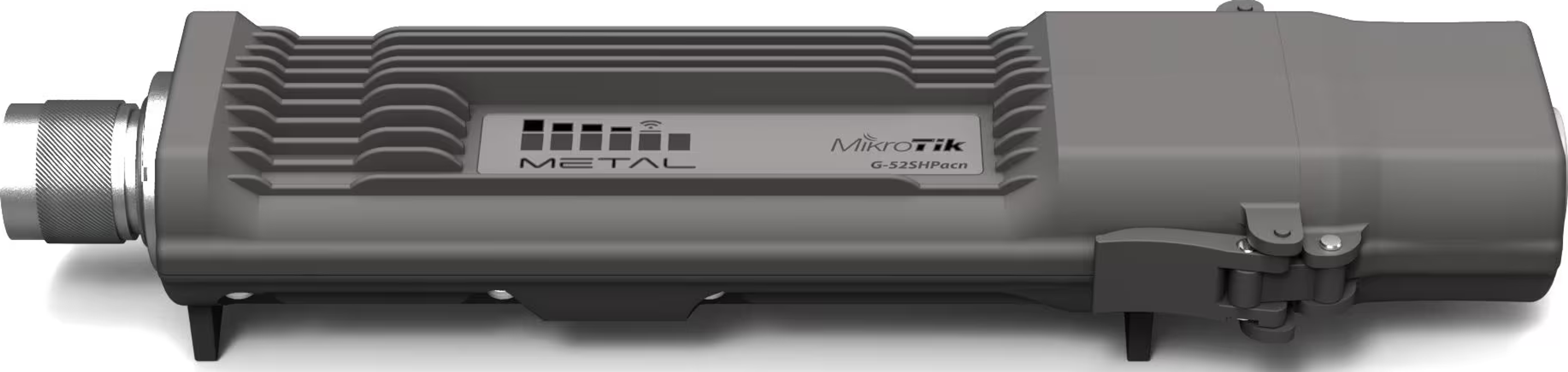 Szary router bezprzewodowy Mikrotik z antenami.