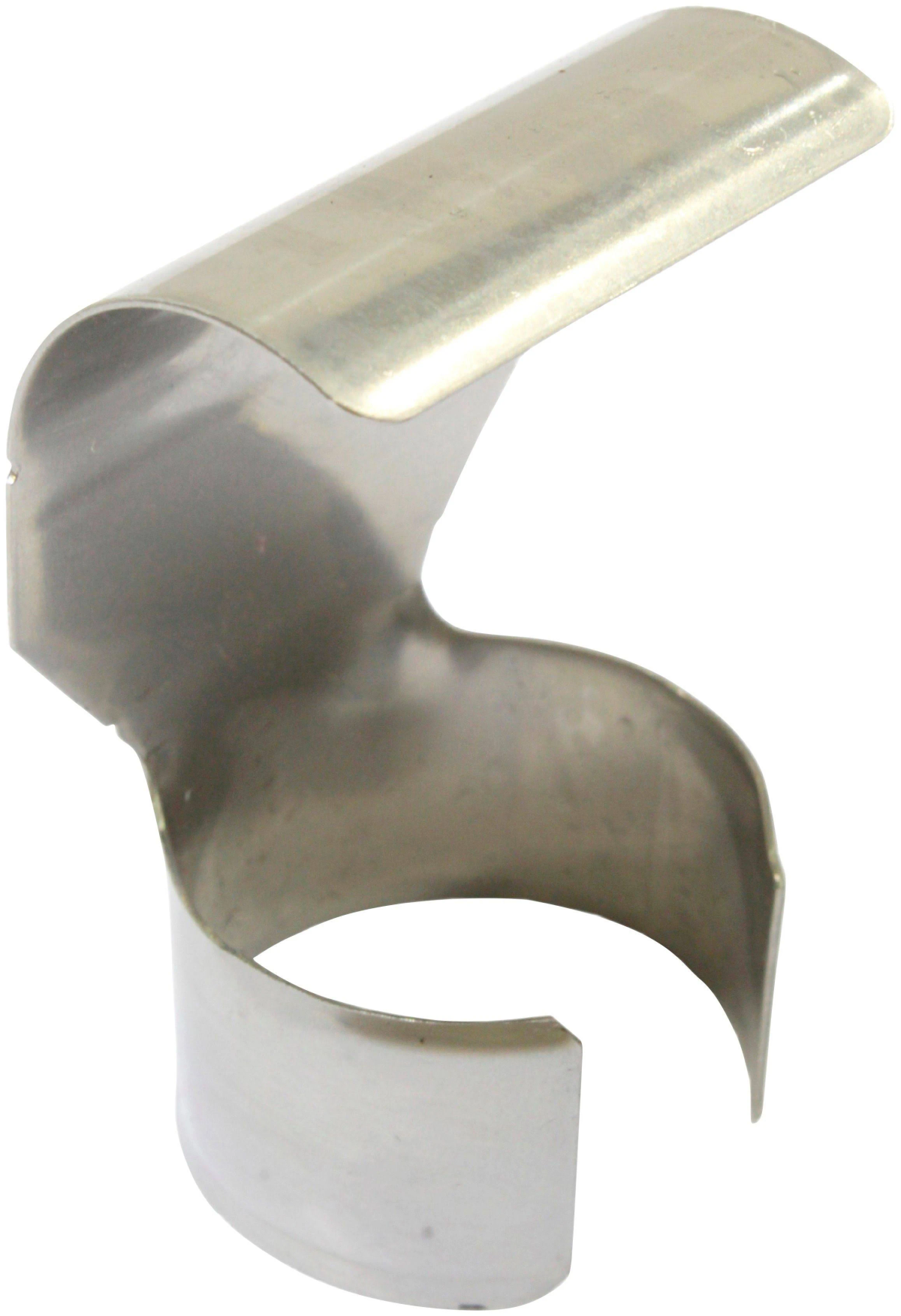 Klips metalowy ze stali nierdzewnej, izolowany na białym tle.