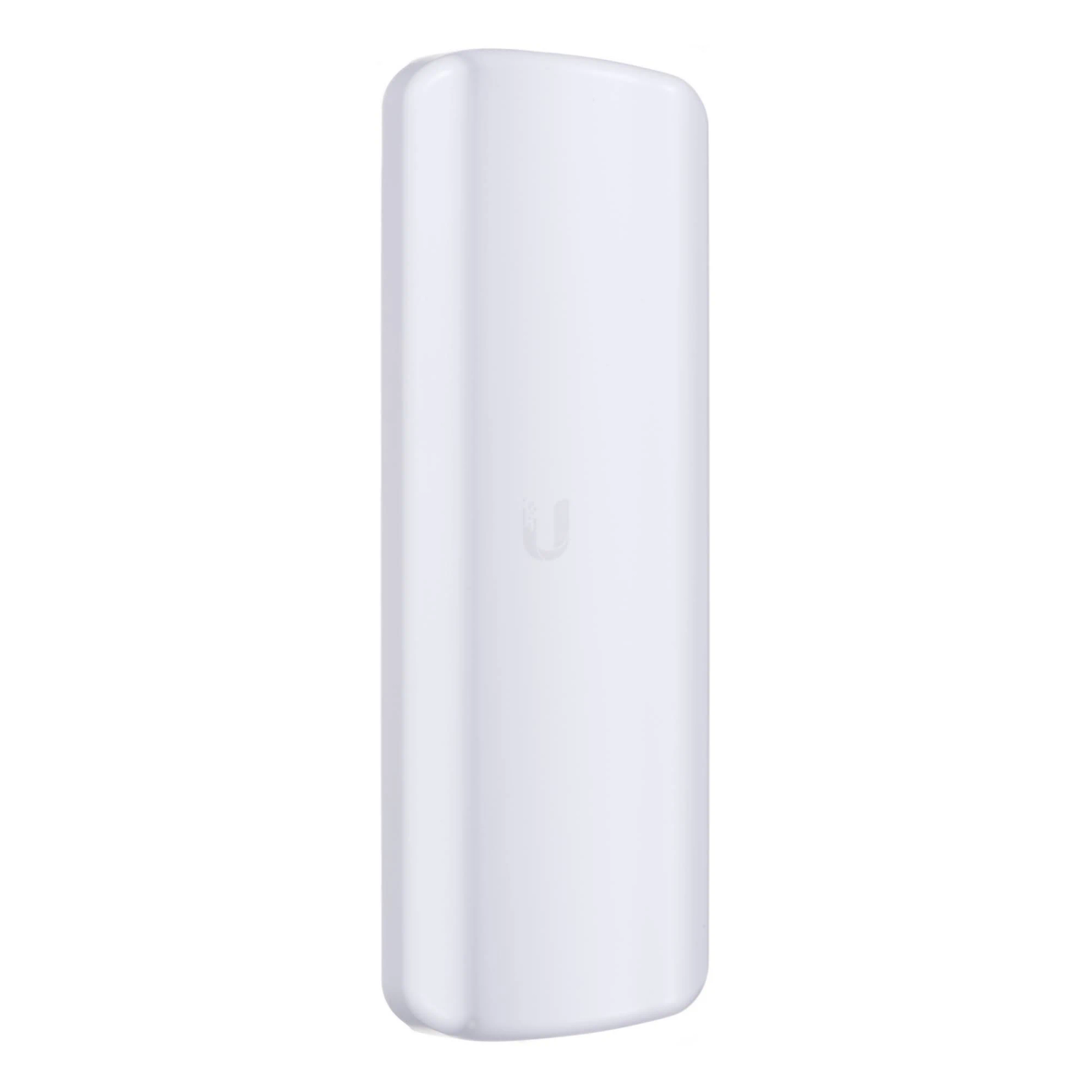 Un dispositivo rectangular blanco, posiblemente un punto de acceso inalámbrico, sobre un fondo blanco.