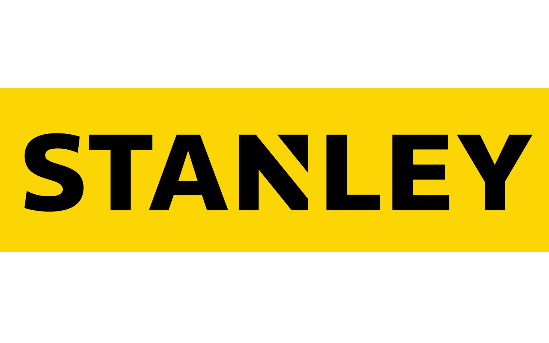 Logotipo STANLEY, fondo amarillo, letras mayúsculas negras.