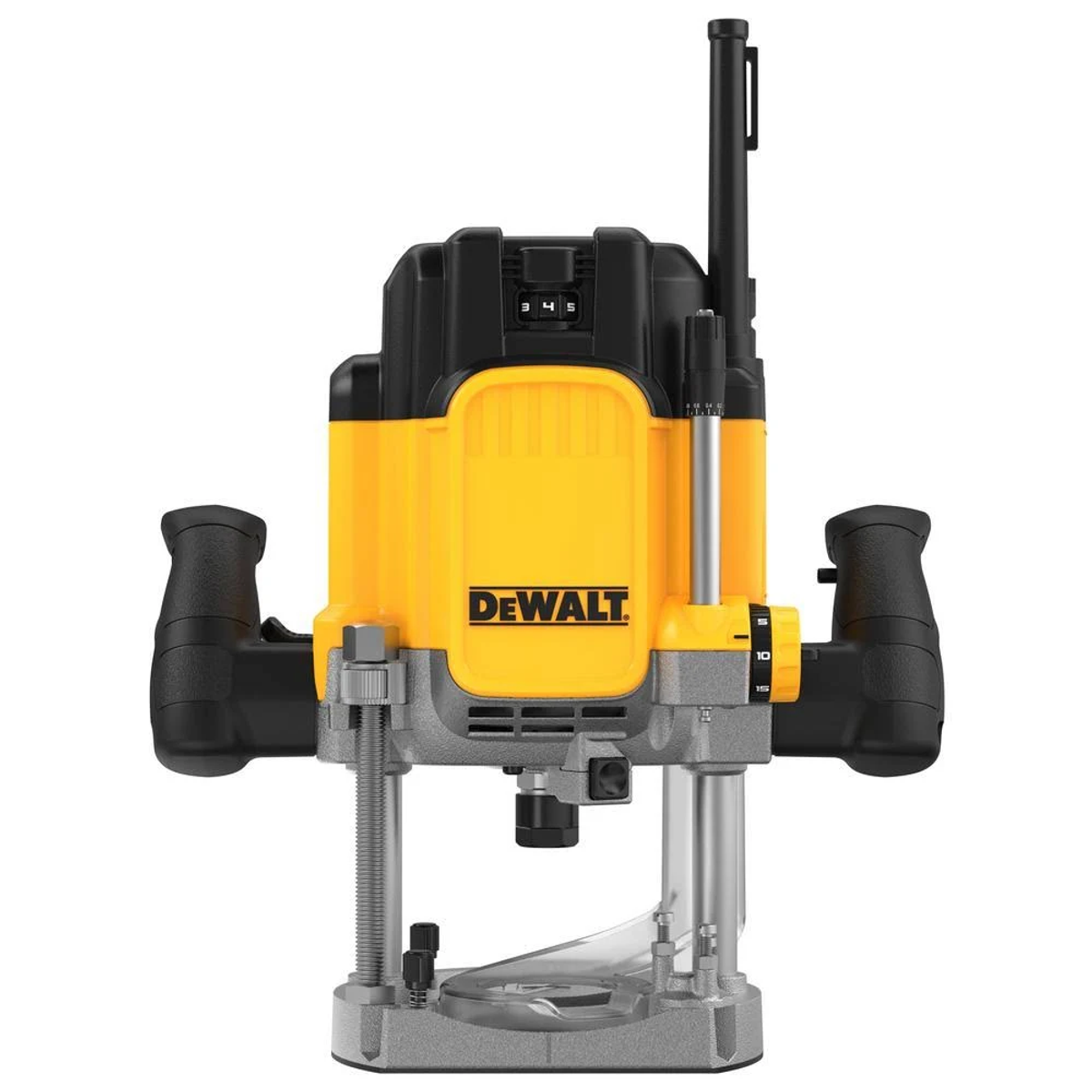 Una fresatrice DeWalt gialla e nera su sfondo bianco.