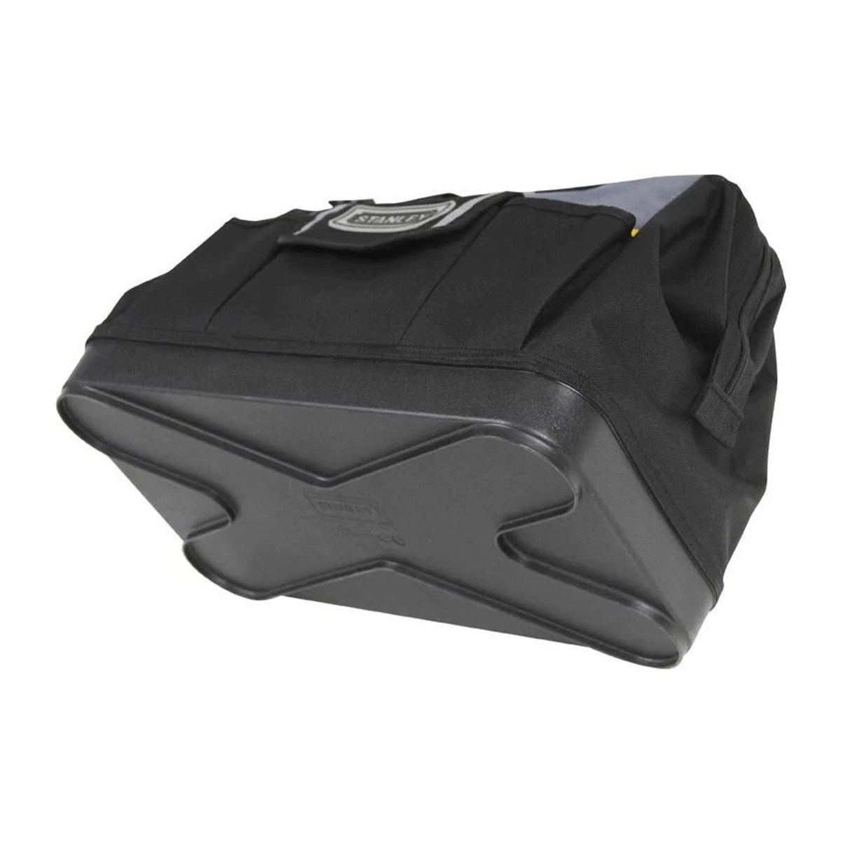 Borsa portautensili Stanley nera e grigia. Ha una base nera e un manico.