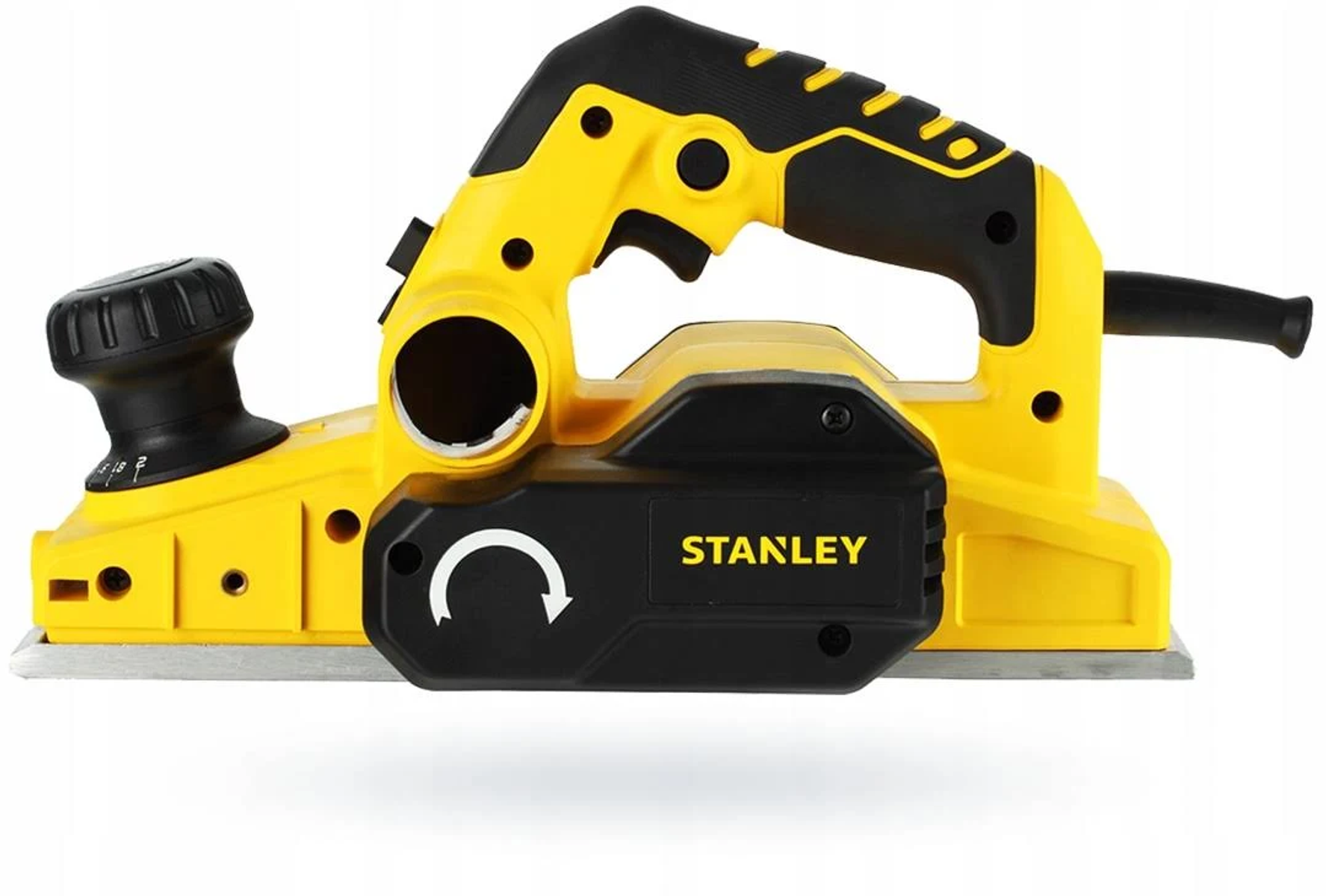Cepilladora Stanley amarilla y negra. Vista superior, con el logo Stanley prominente.