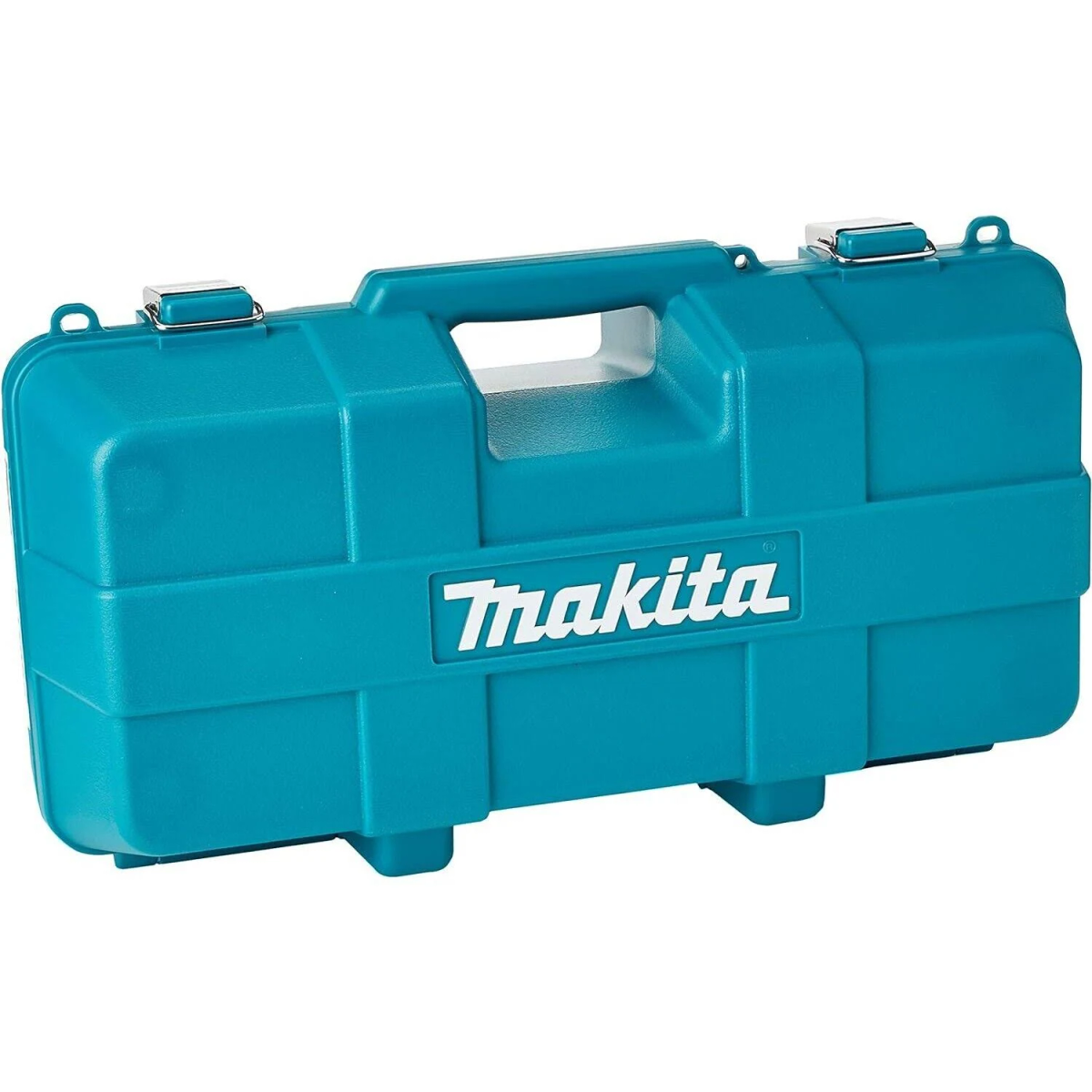 Valigetta portautensili Makita turchese. Forma rettangolare, con maniglia e due chiusure.