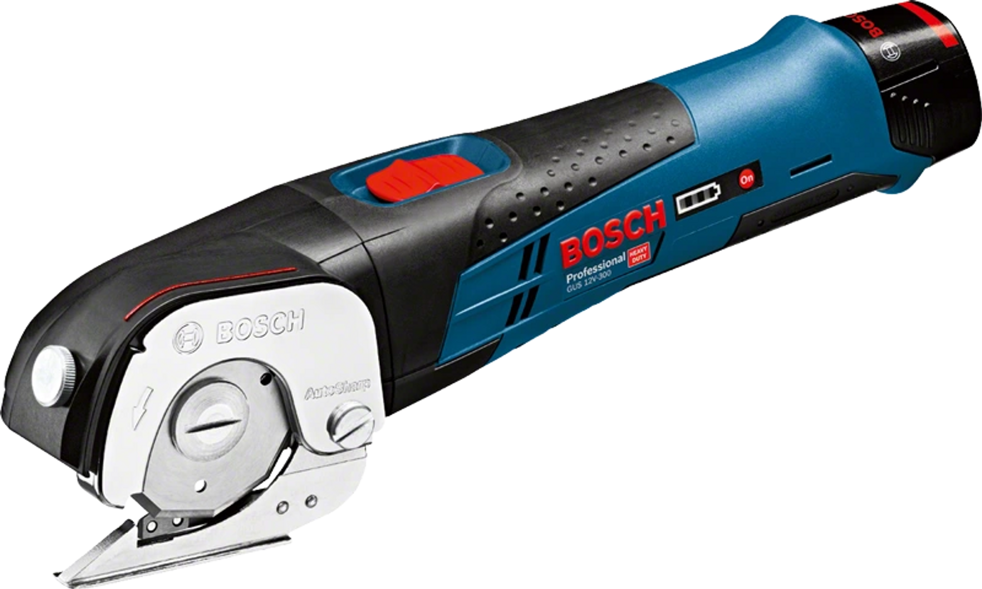 Un taglierino elettrico senza fili Bosch blu e nero.
