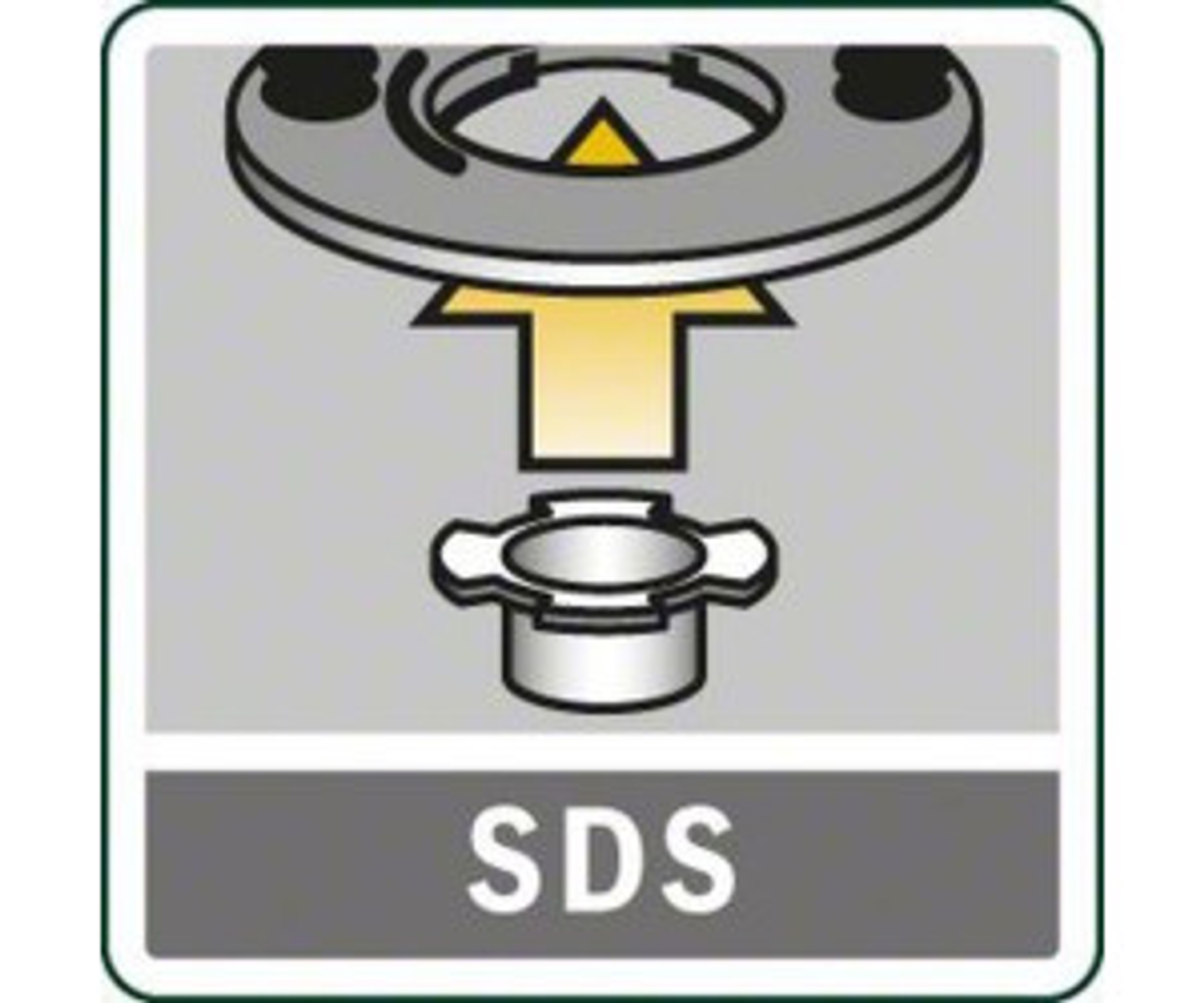 Diagrama del sistema SDS con una flecha que indica el montaje de componentes. La palabra 'SDS' está debajo.