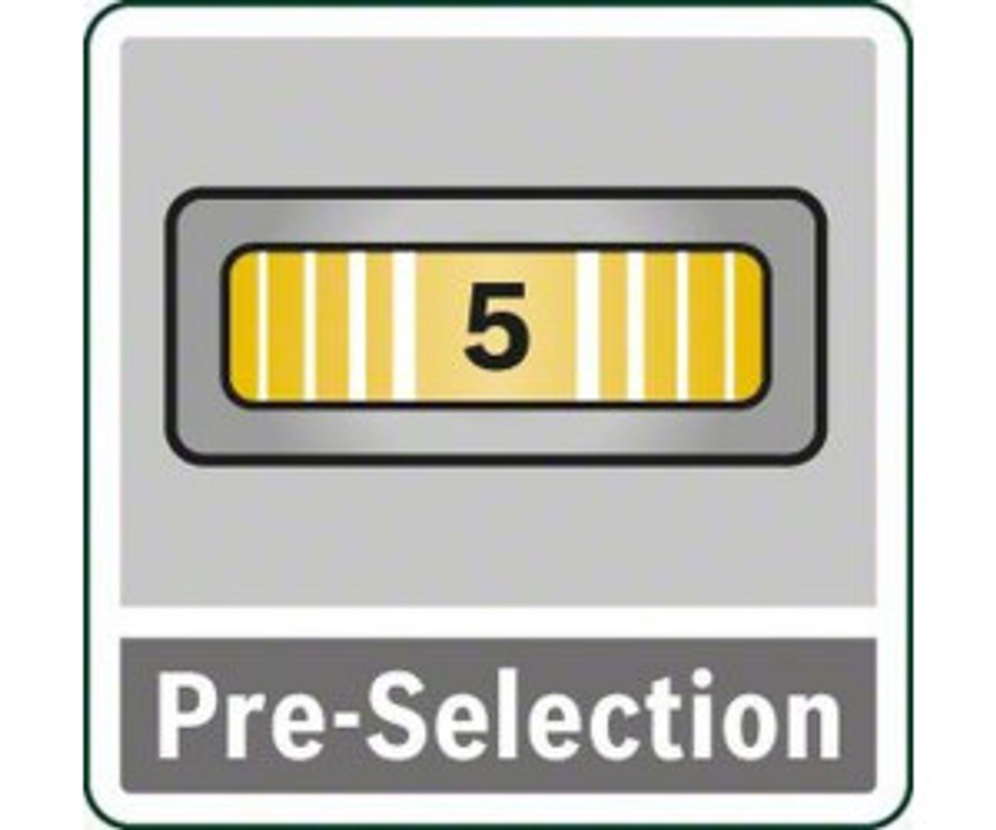 Un panel de control gris con el número 5 y las palabras Pre-Selection.