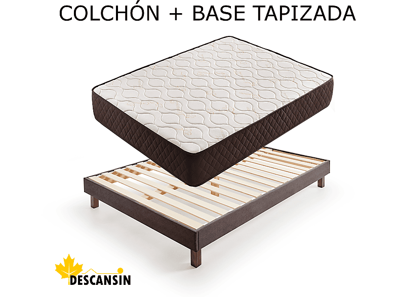 Pack Colchón + Base Tapizada  - Visco-soft gel y tapizado Premium Gris DESCANSIN