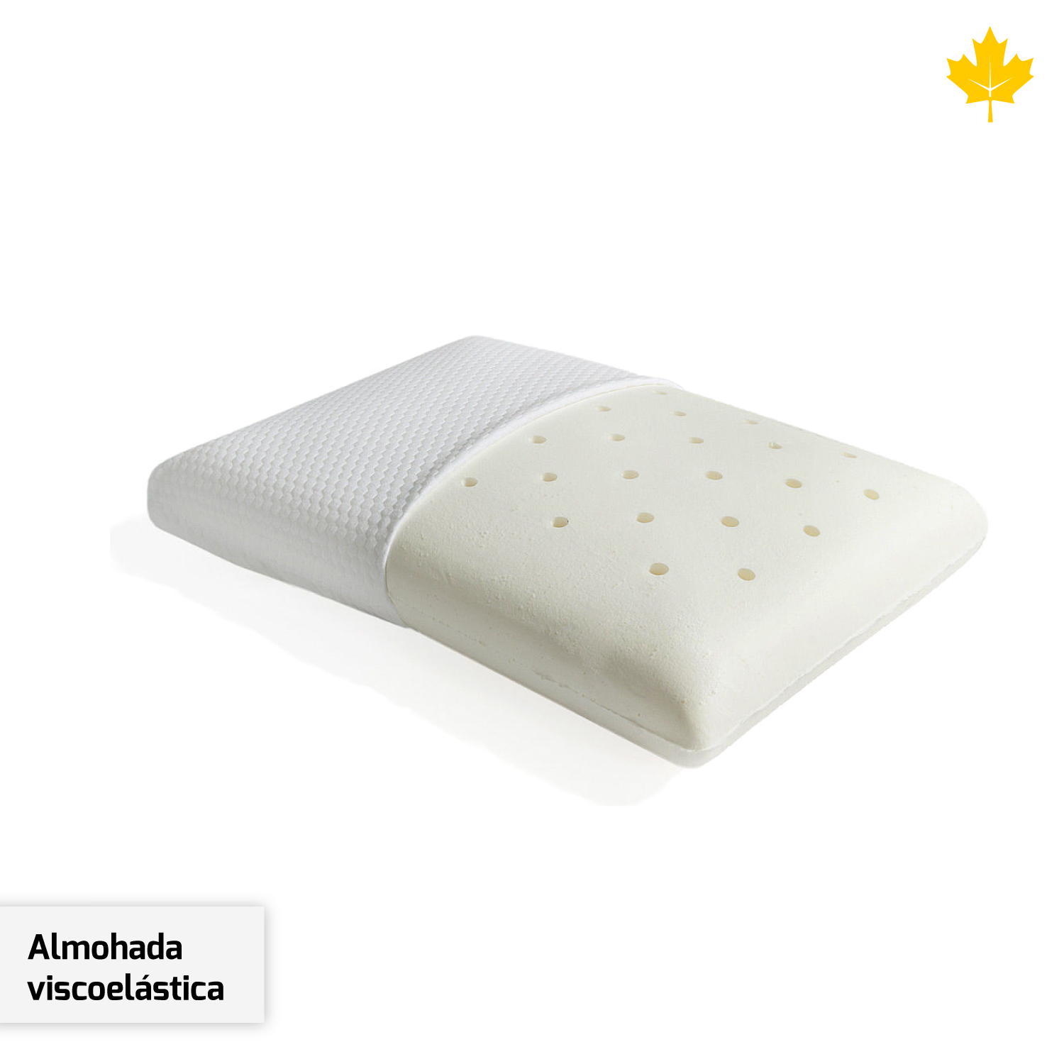 Almohada blanca con sección de espuma perforada y funda blanca.