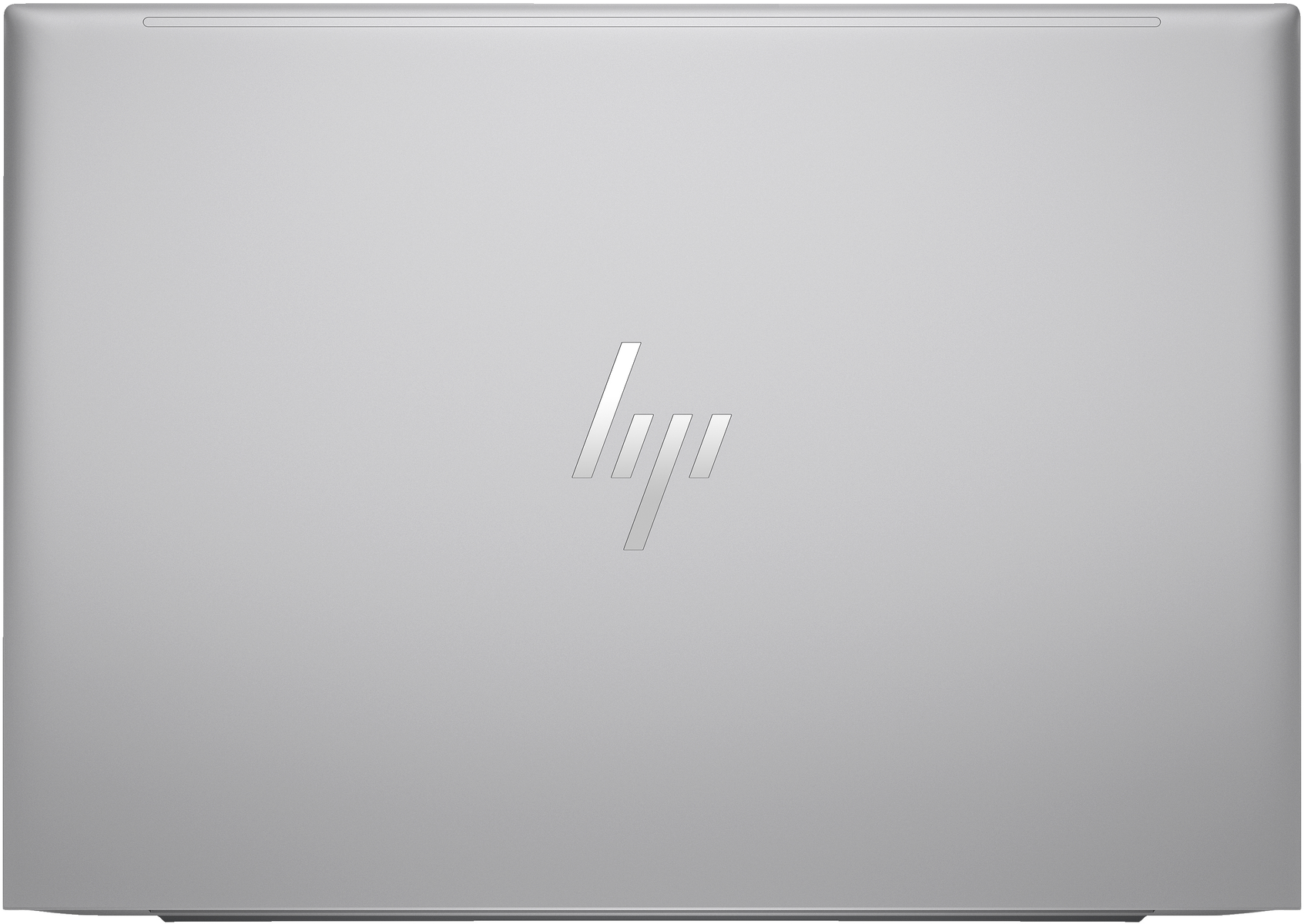 Tapa de portátil plateada con el logotipo de HP en el centro.