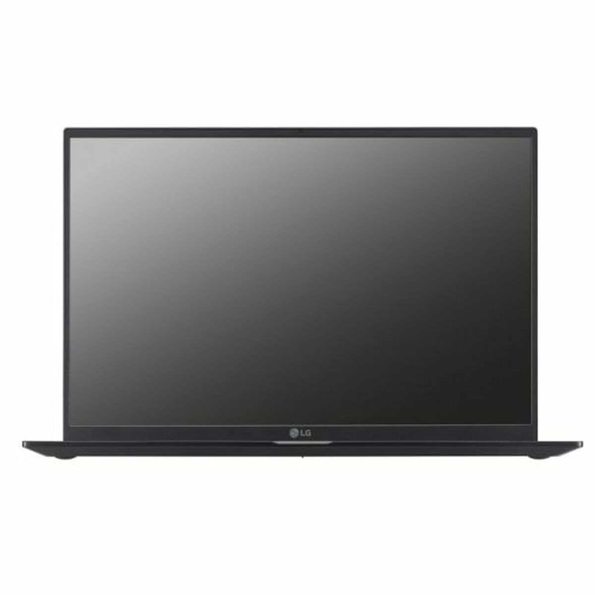 Monitor LG negro, pantalla ancha, sobre fondo blanco.