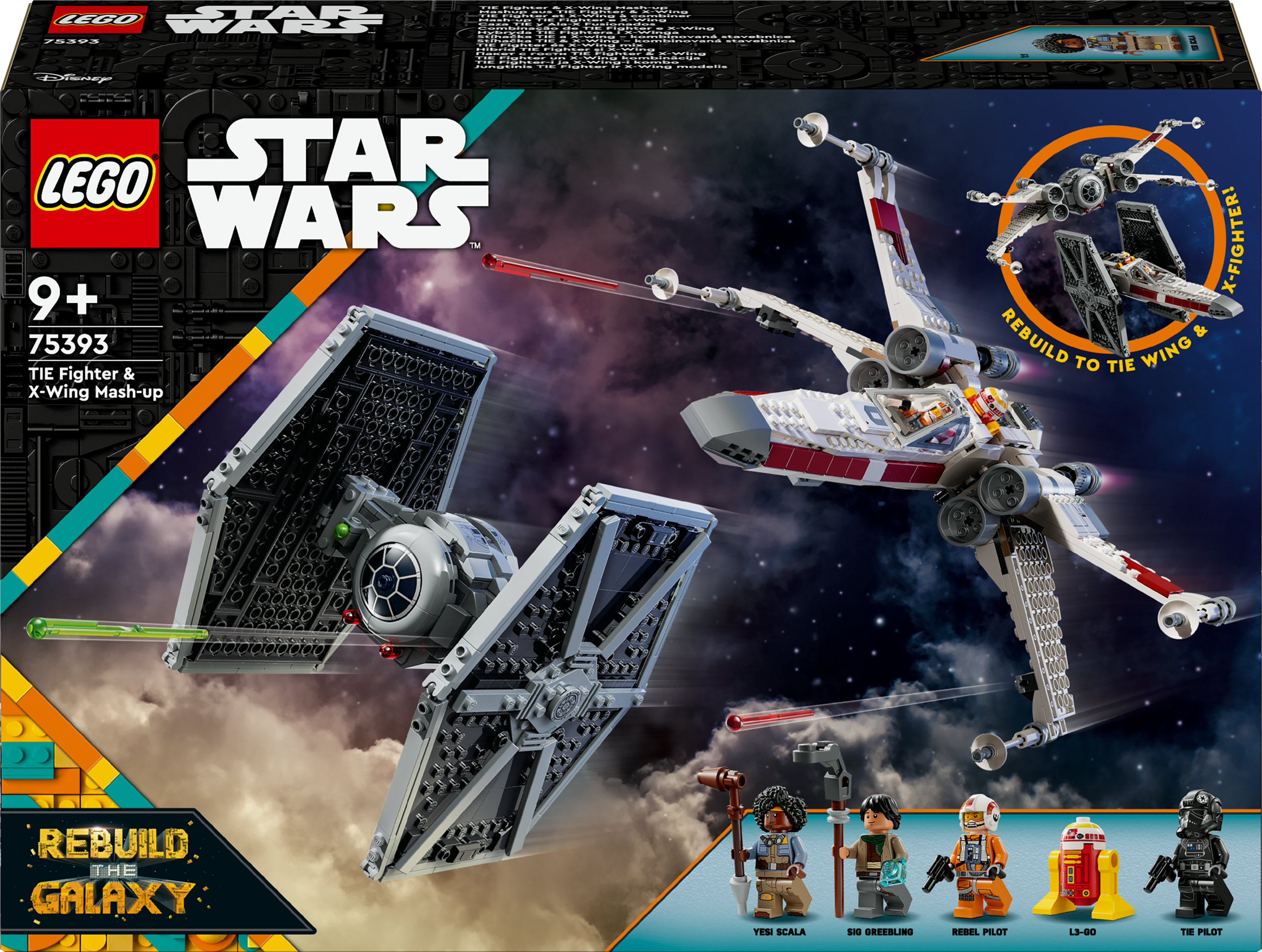 Lego Star Wars Box mit TIE Fighter und X-Wing Mash-up. Enthält Minifiguren und das Lego-Logo.