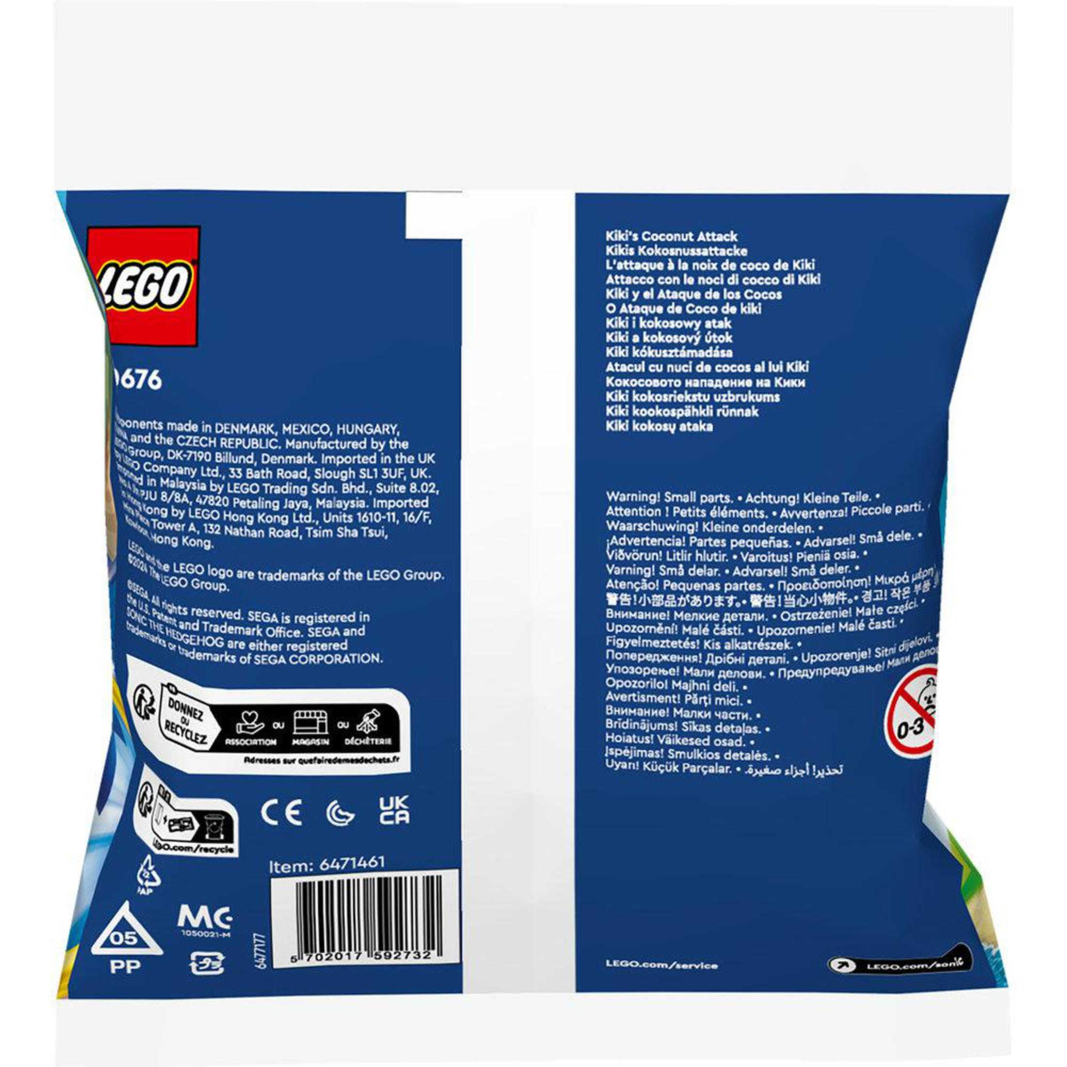 Nahaufnahme einer Lego-Box mit Texten, Bildern und Warnhinweisen in mehreren Sprachen.