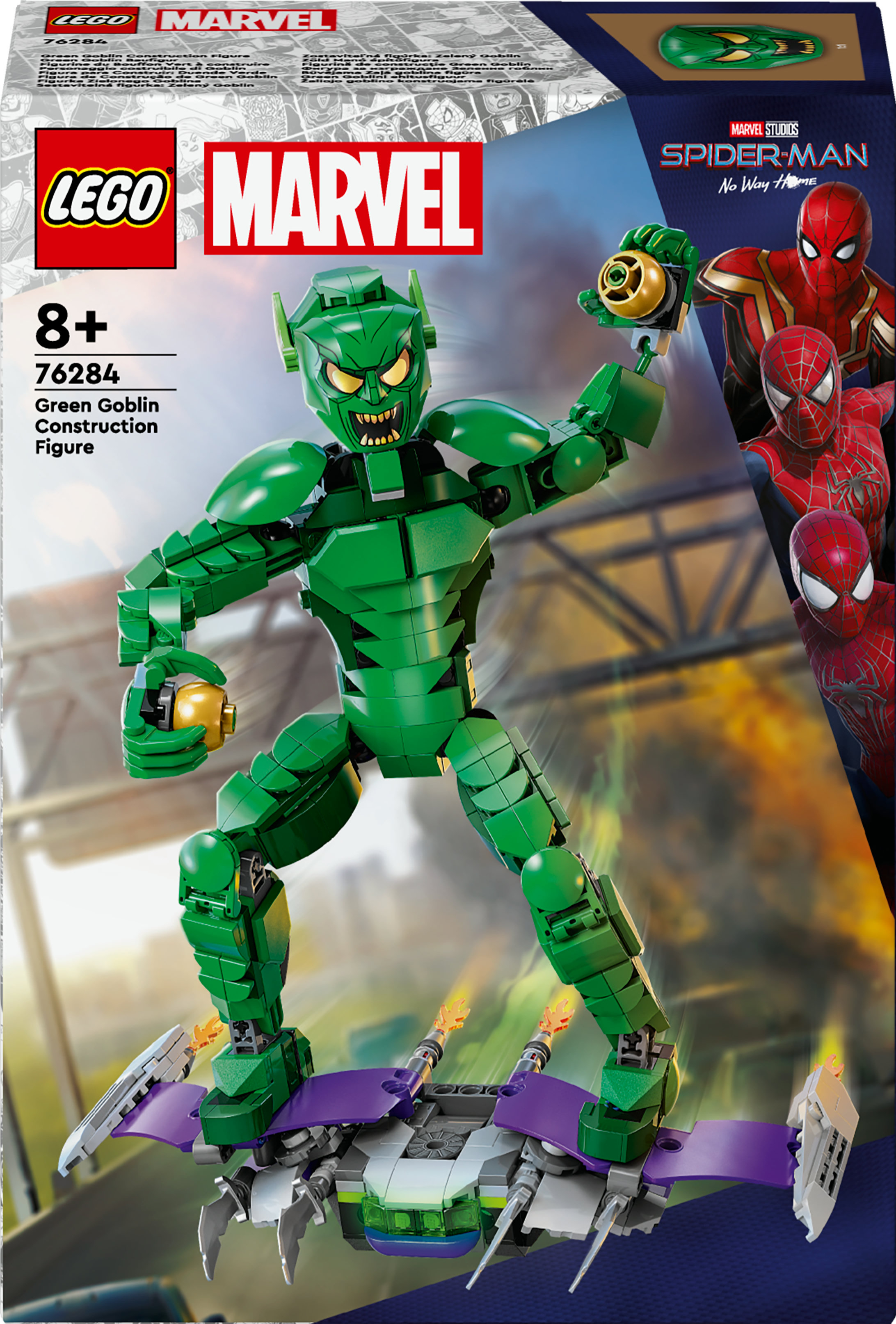 Lego Marvel Green Goblin na szybowcu, grafika na pudełku.