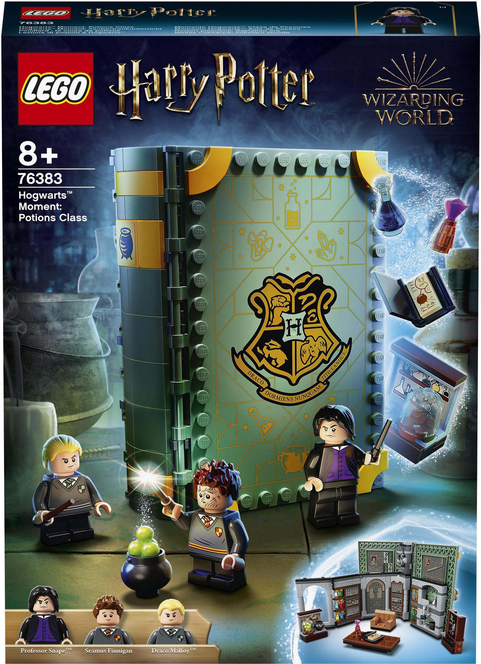 Una caja del set de Lego Harry Potter con figuras de Harry, Snape y Draco.