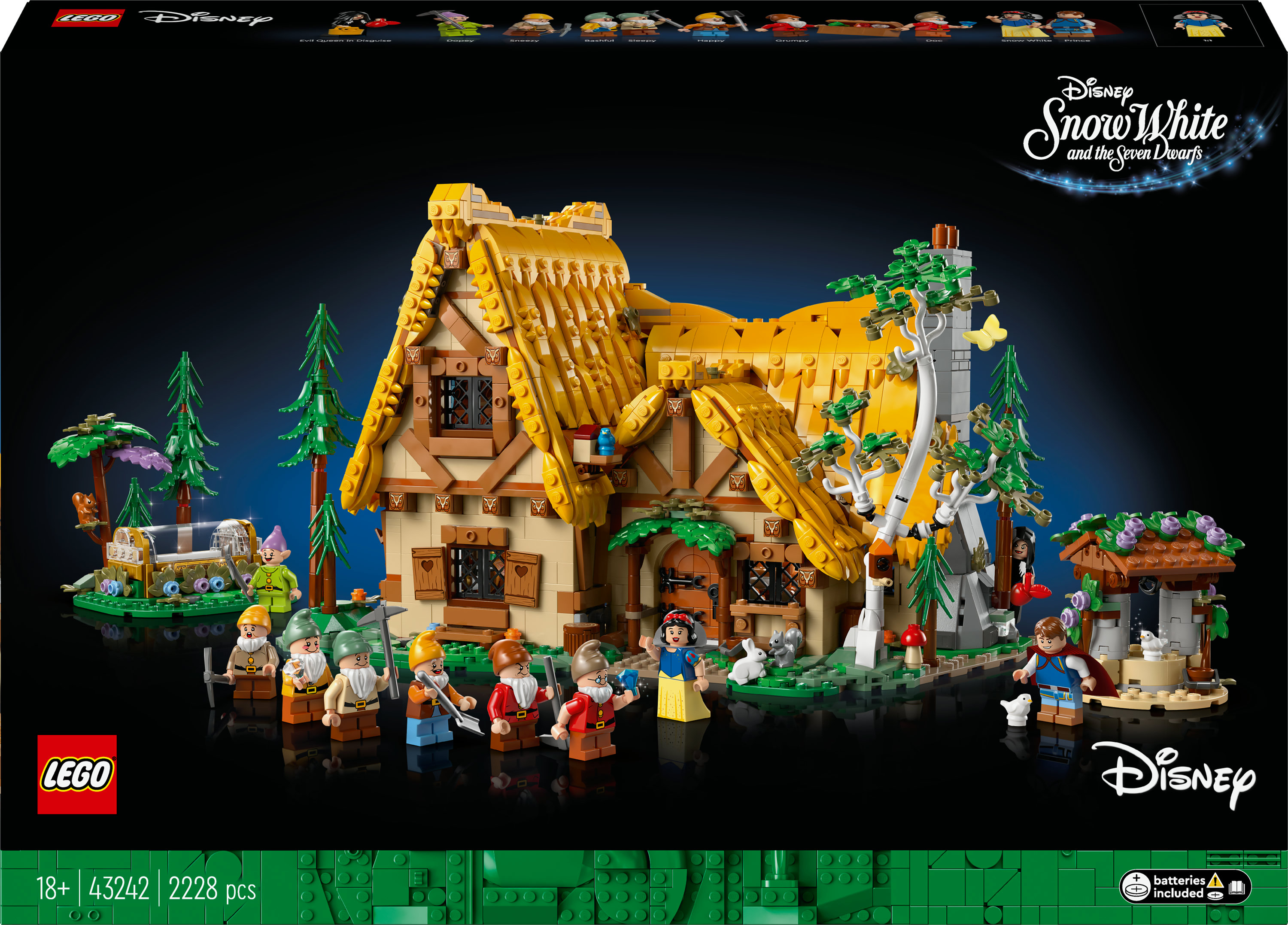 Set Lego Disney Blanche-Neige. Un chalet avec des figurines de Blanche-Neige et les nains.
