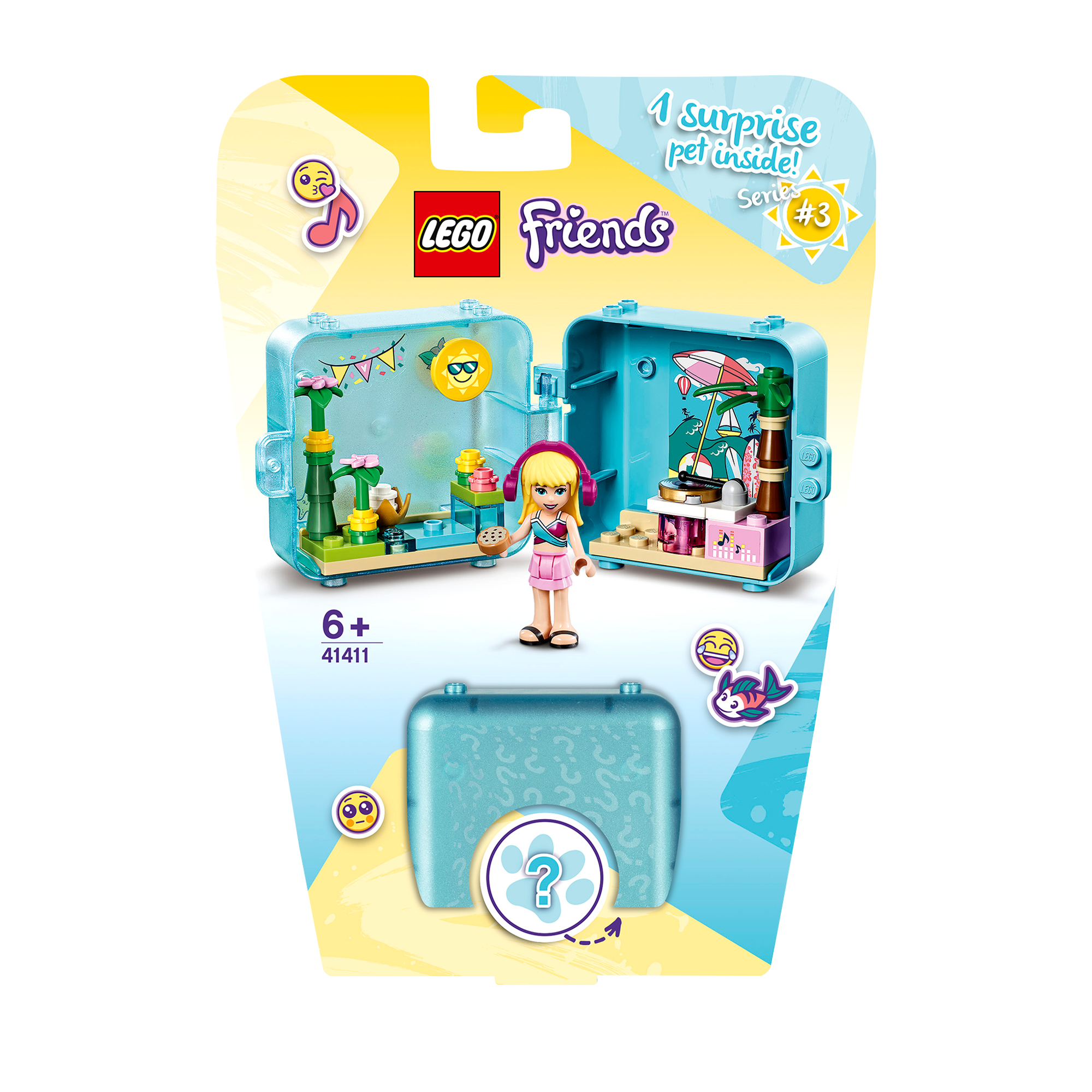 Zestaw LEGO Friends w walizce. Figurka dziewczynki stoi z przodu. Zestaw jest niebieski, z akcesoriami.