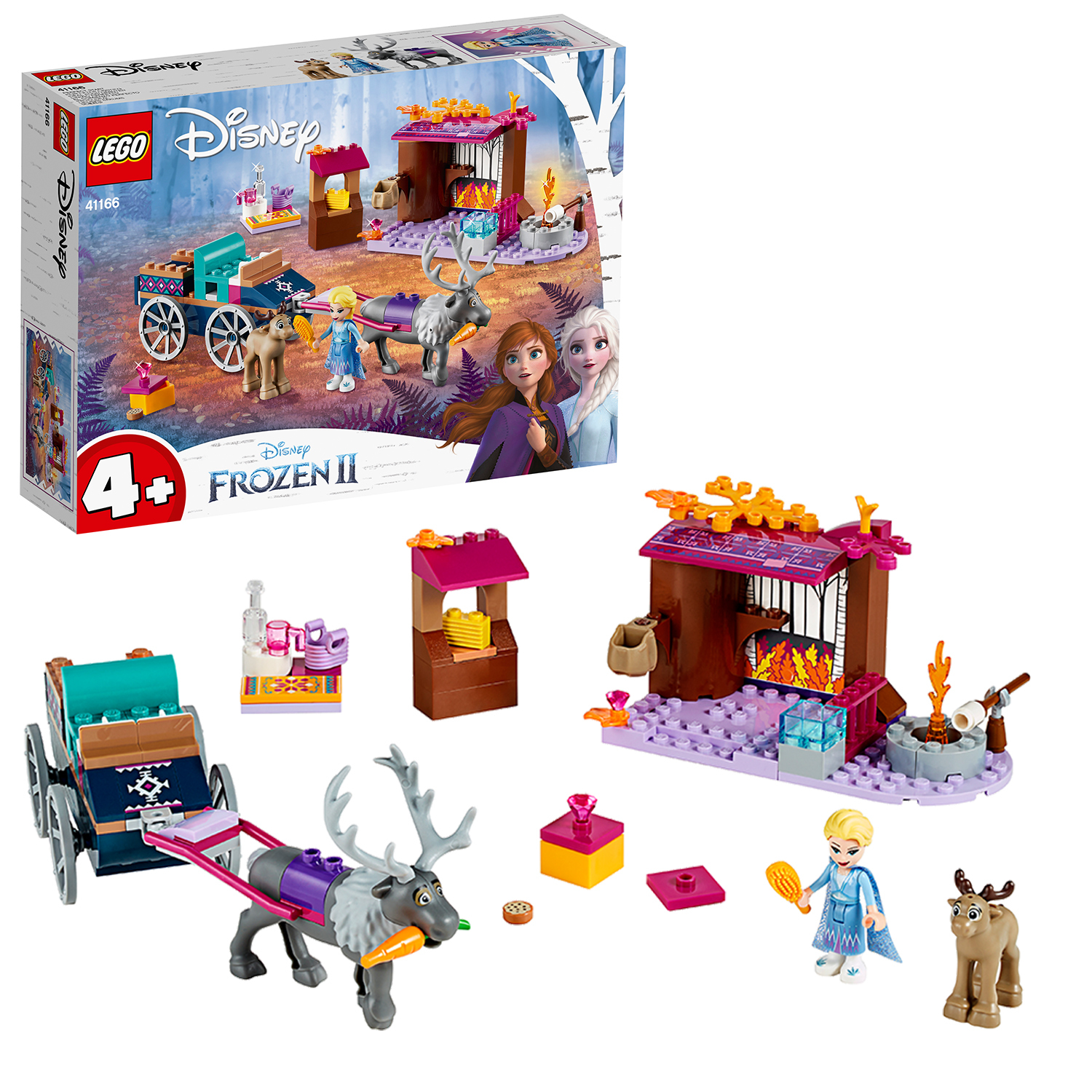Set Lego Disney Frozen II: un castello, una carrozza, una renna e i personaggi.
