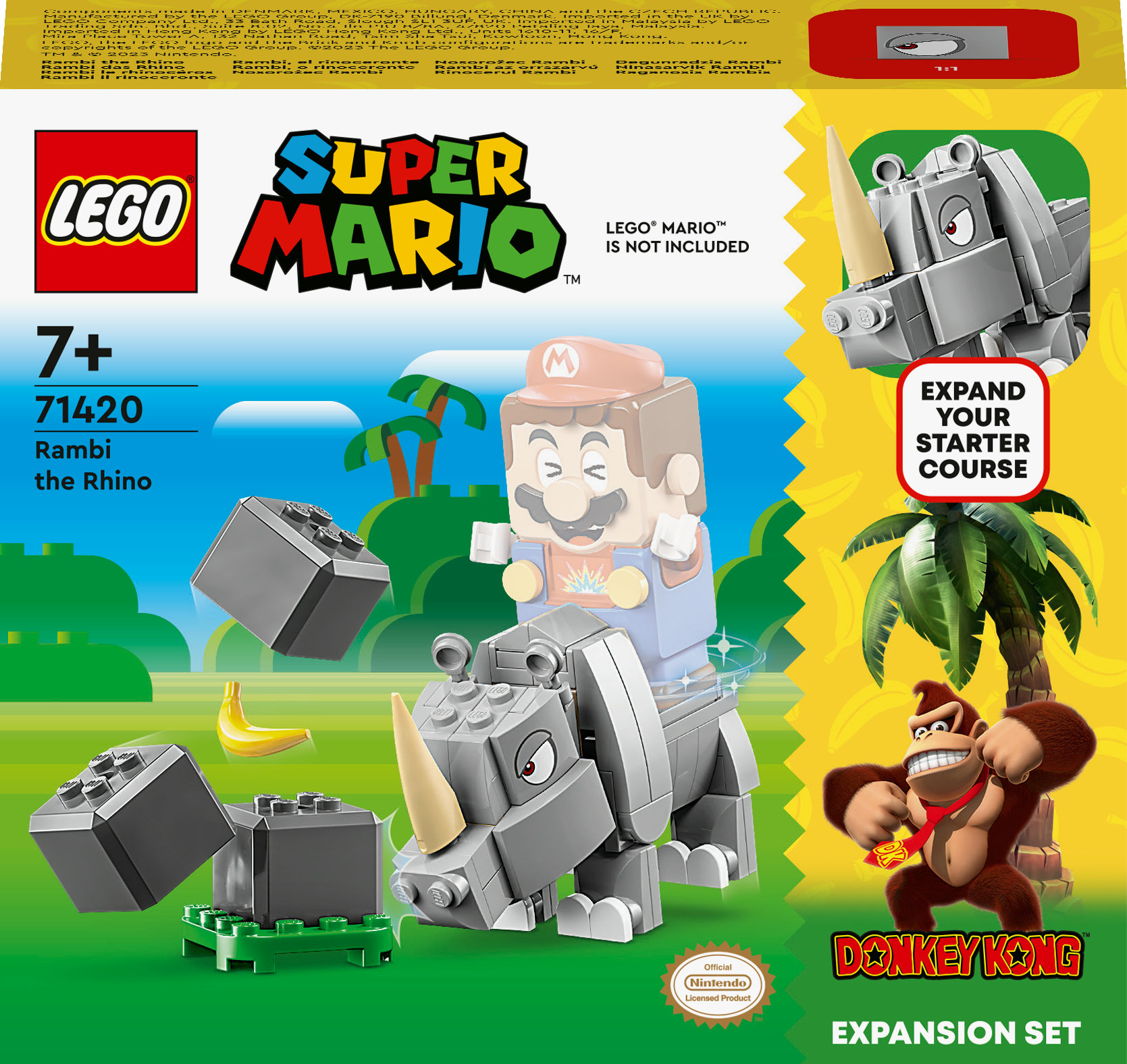 Set Lego Super Mario con Rambi il rinoceronte e Donkey Kong.
