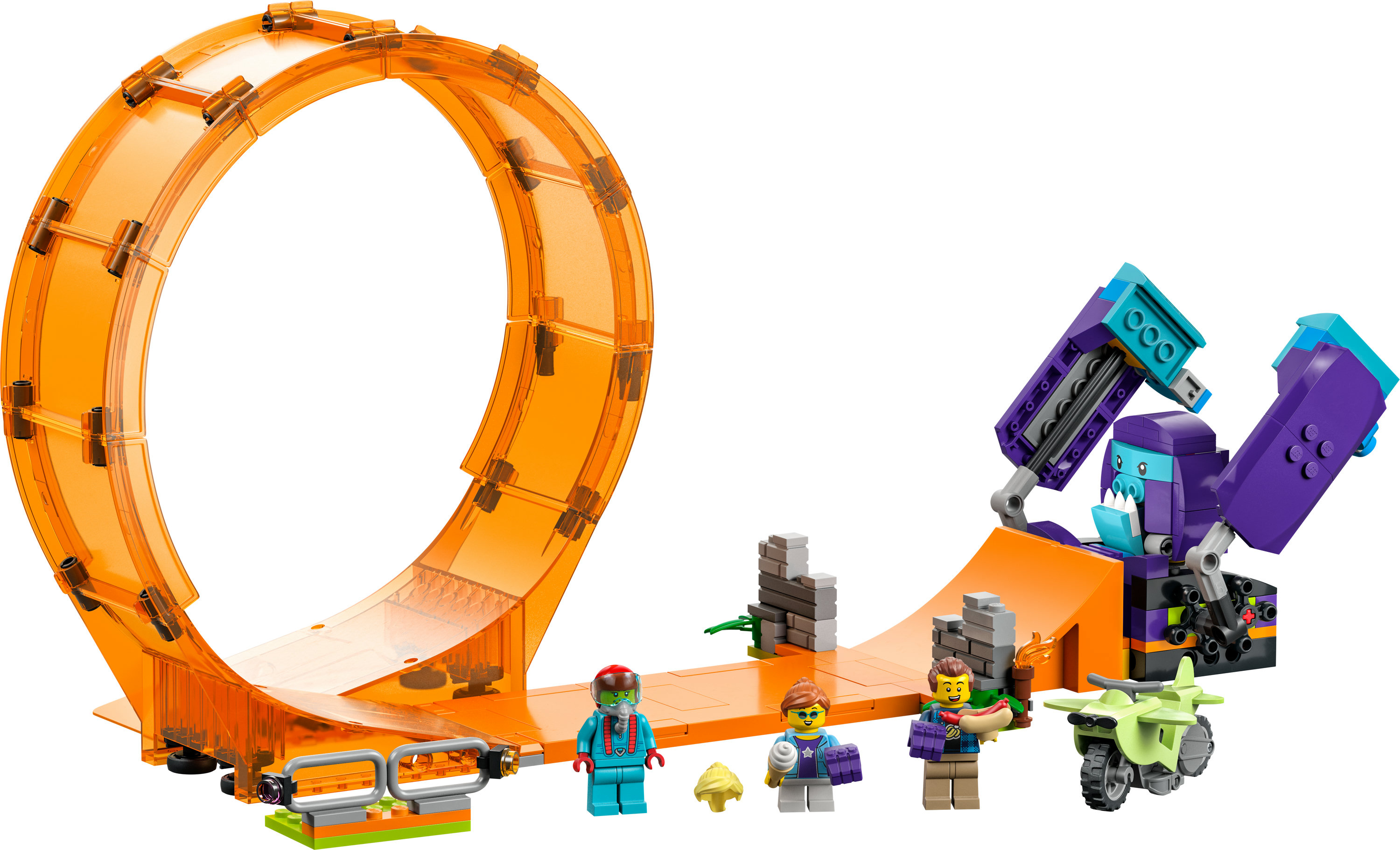 Een Lego-set met een oranje lus en figuren.