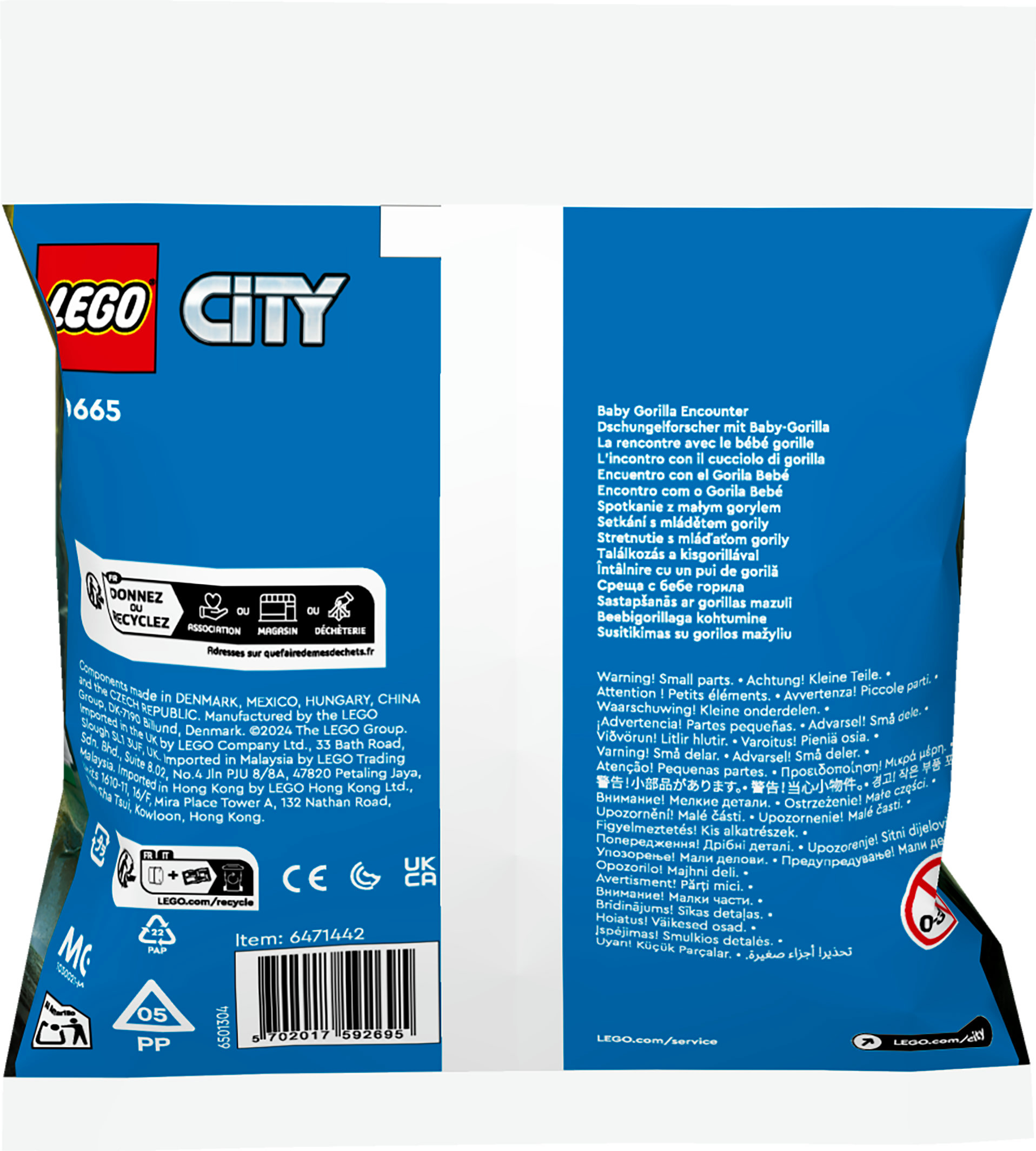 Lego City Tüte. Text und Bilder auf der Tüte. Weißer Hintergrund.