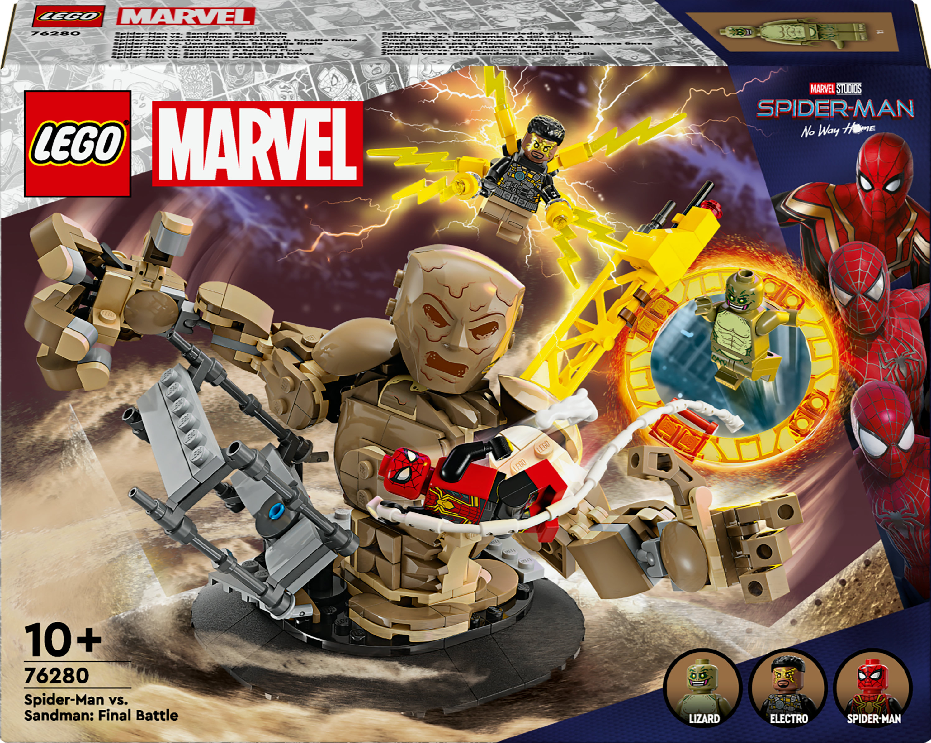 Lego Marvel Spider-Man Set-Box mit Figuren von Spider-Man, Electro und Sandman.