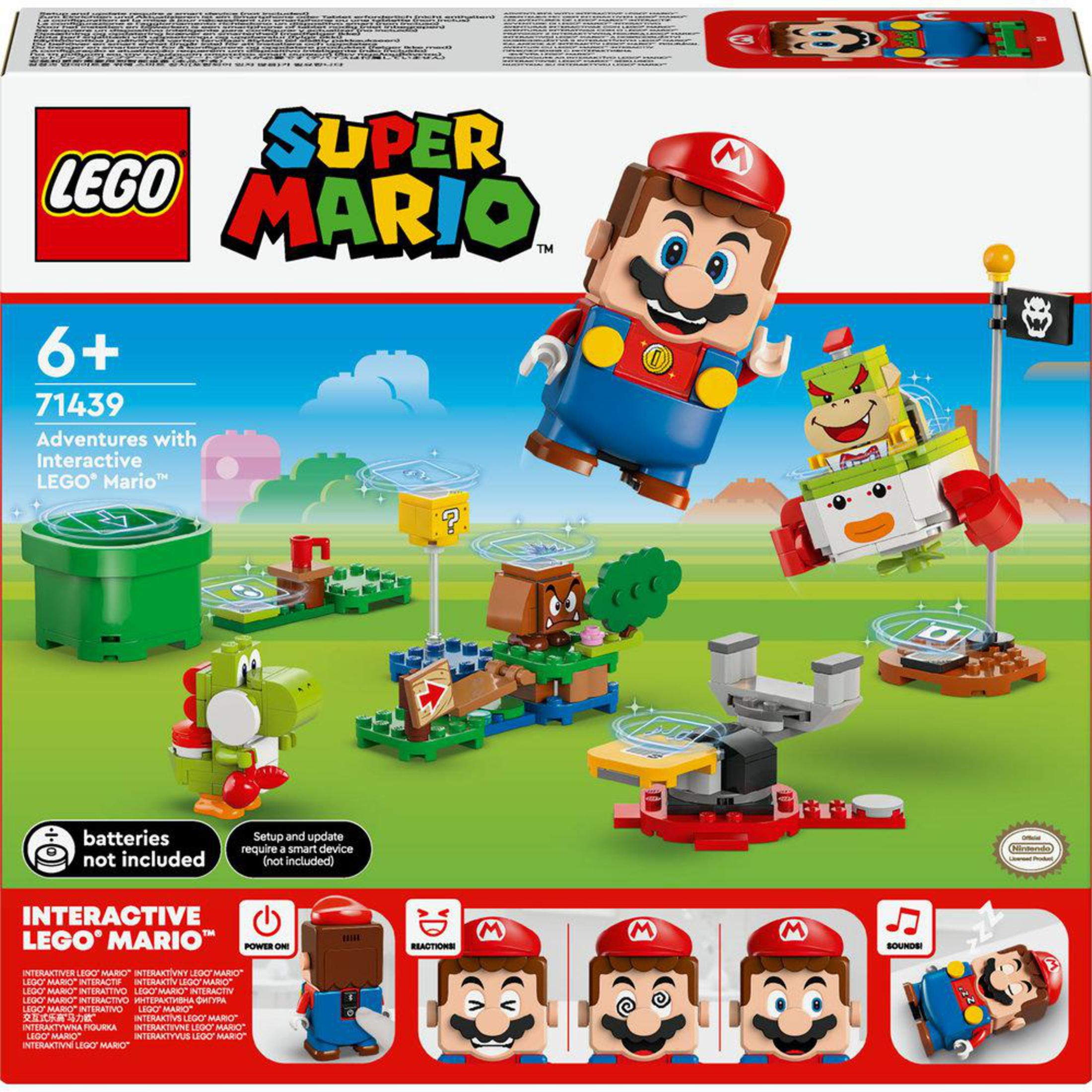 Set Lego Super Mario con personaggio di Mario, nemici, ostacoli e accessori.