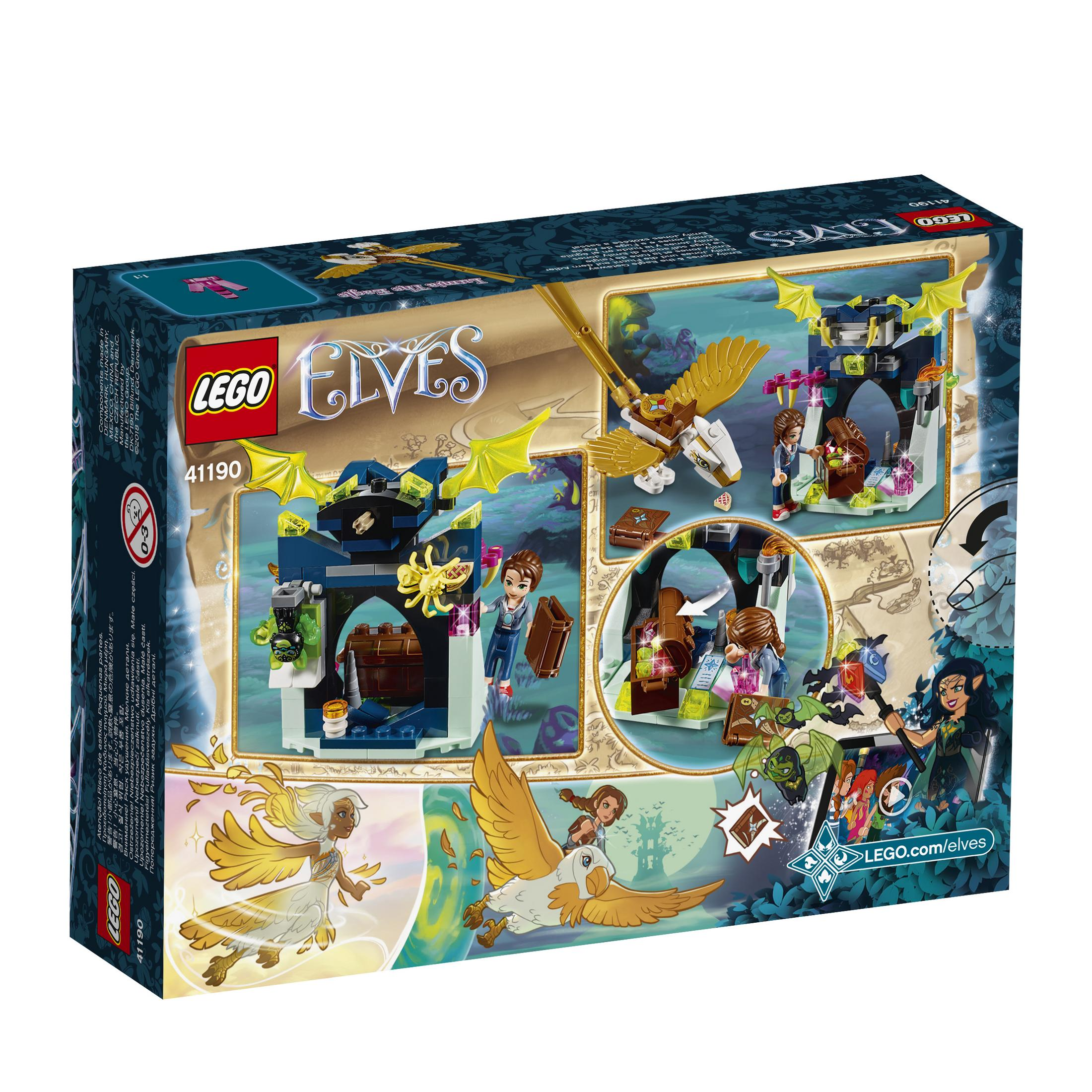 Lego Elves-Box-Art. Eine Burgszene mit Elfen und Kreaturen. Die Box zeigt Gebäude- und Charaktere.