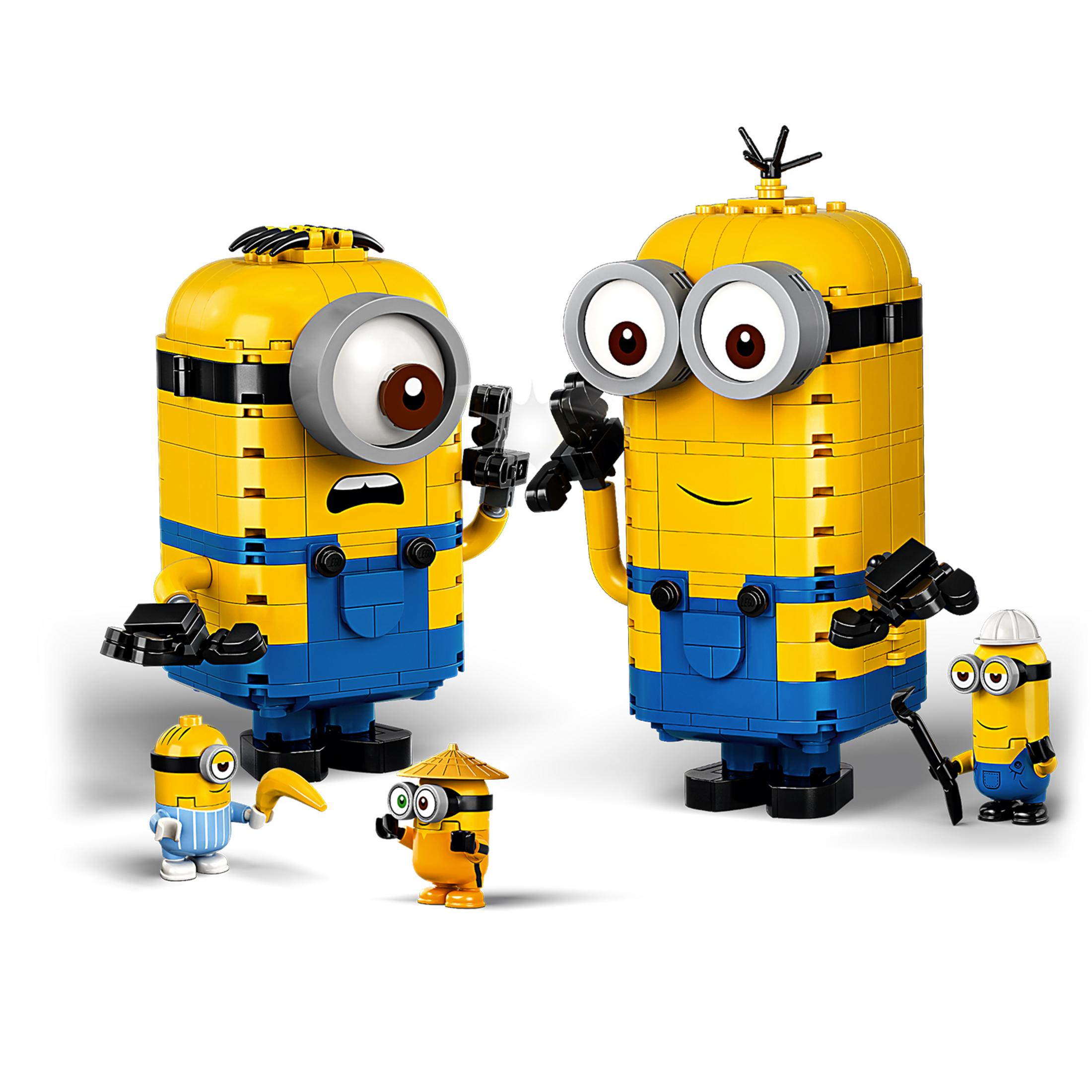 Zestaw Lego Minions: dwa duże Minionki i trzy mniejsze.