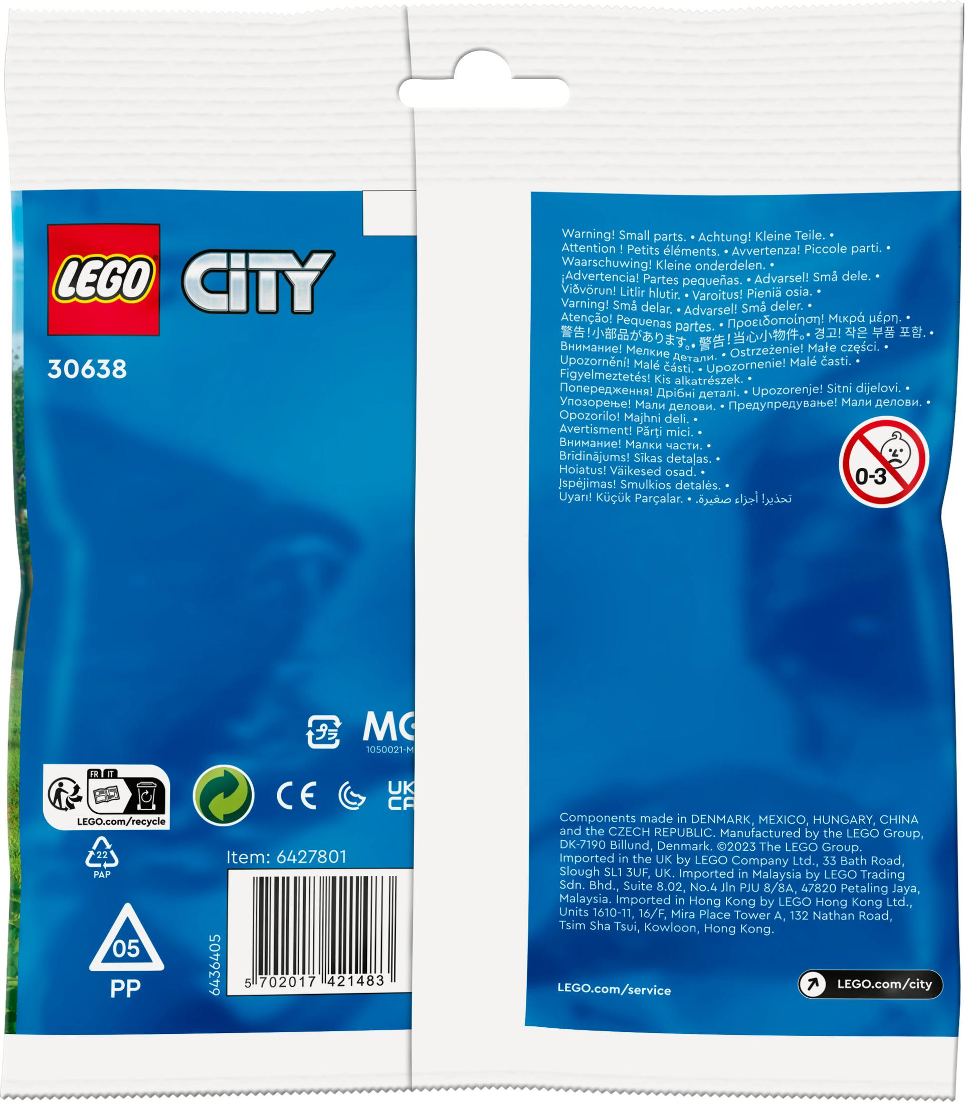 Opakowanie Lego City z tekstem i ostrzeżeniami, zapieczętowane na białym tle.