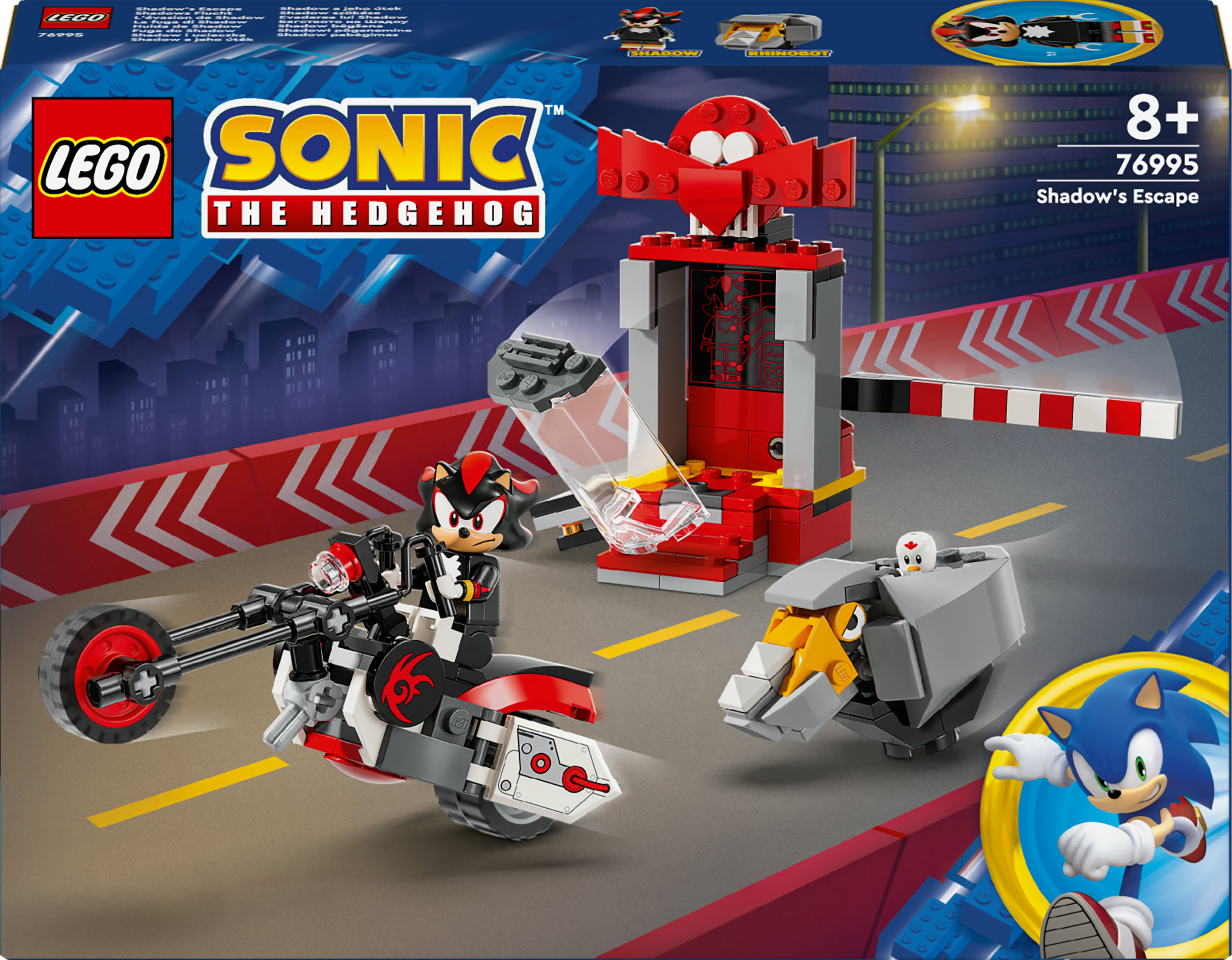 Lego Sonic The Hedgehog Set. Enthält Sonic auf einem Motorrad und Shadow auf einem Fahrzeug.
