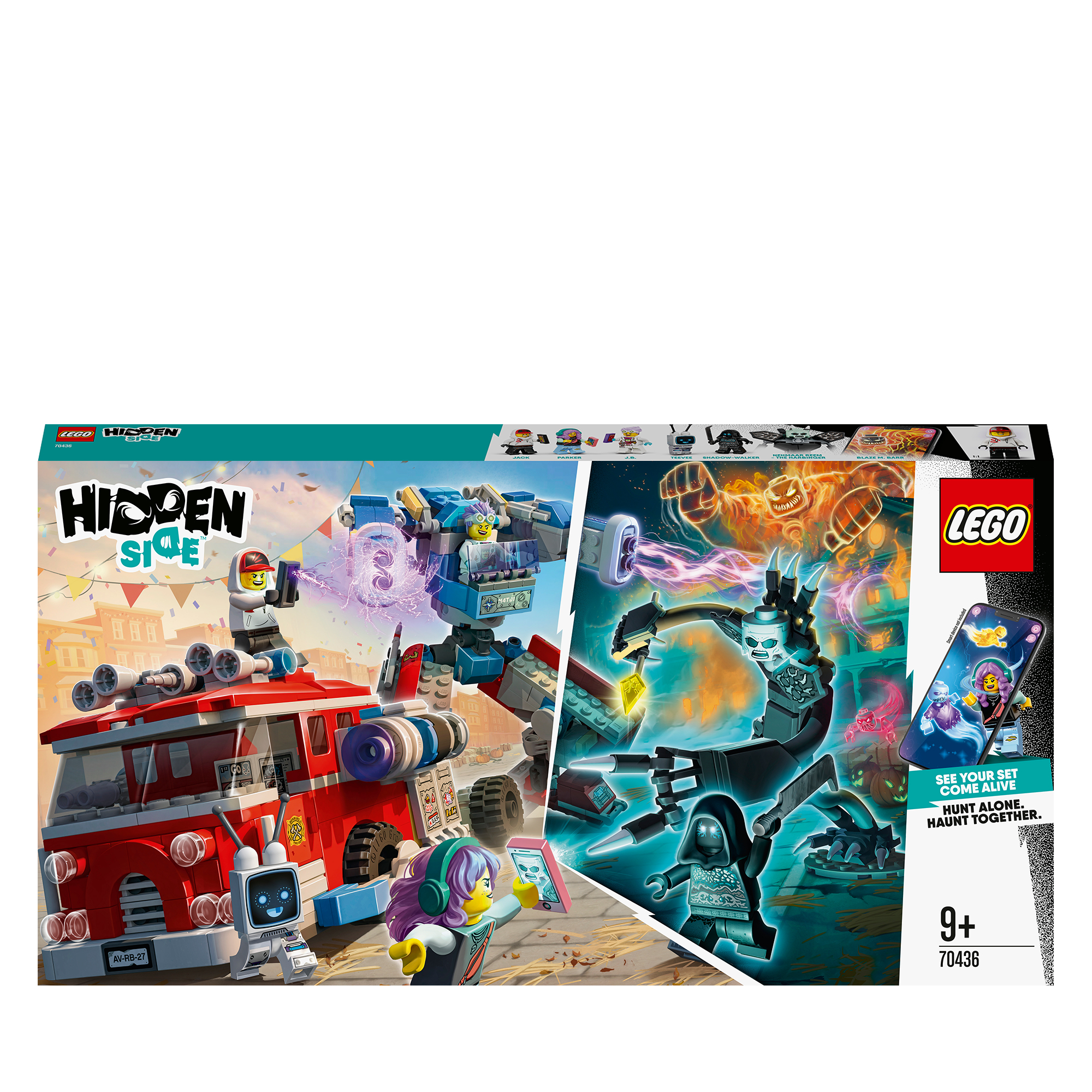 LEGO Hidden Side box set. Features a red fire truck and ghost characters on the box.