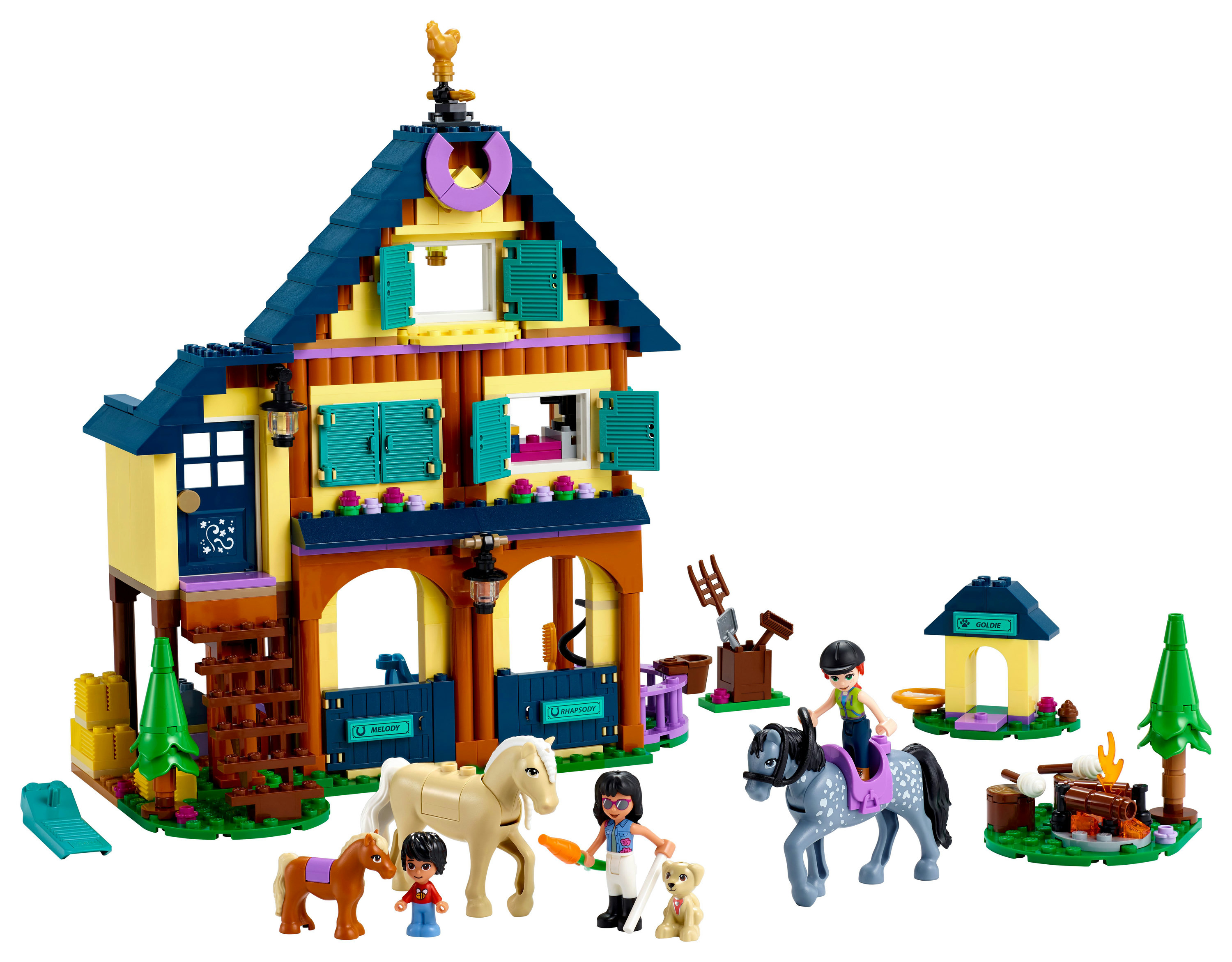 Zestaw LEGO Friends ze stajnią. Dom, konie, figurki i akcesoria.