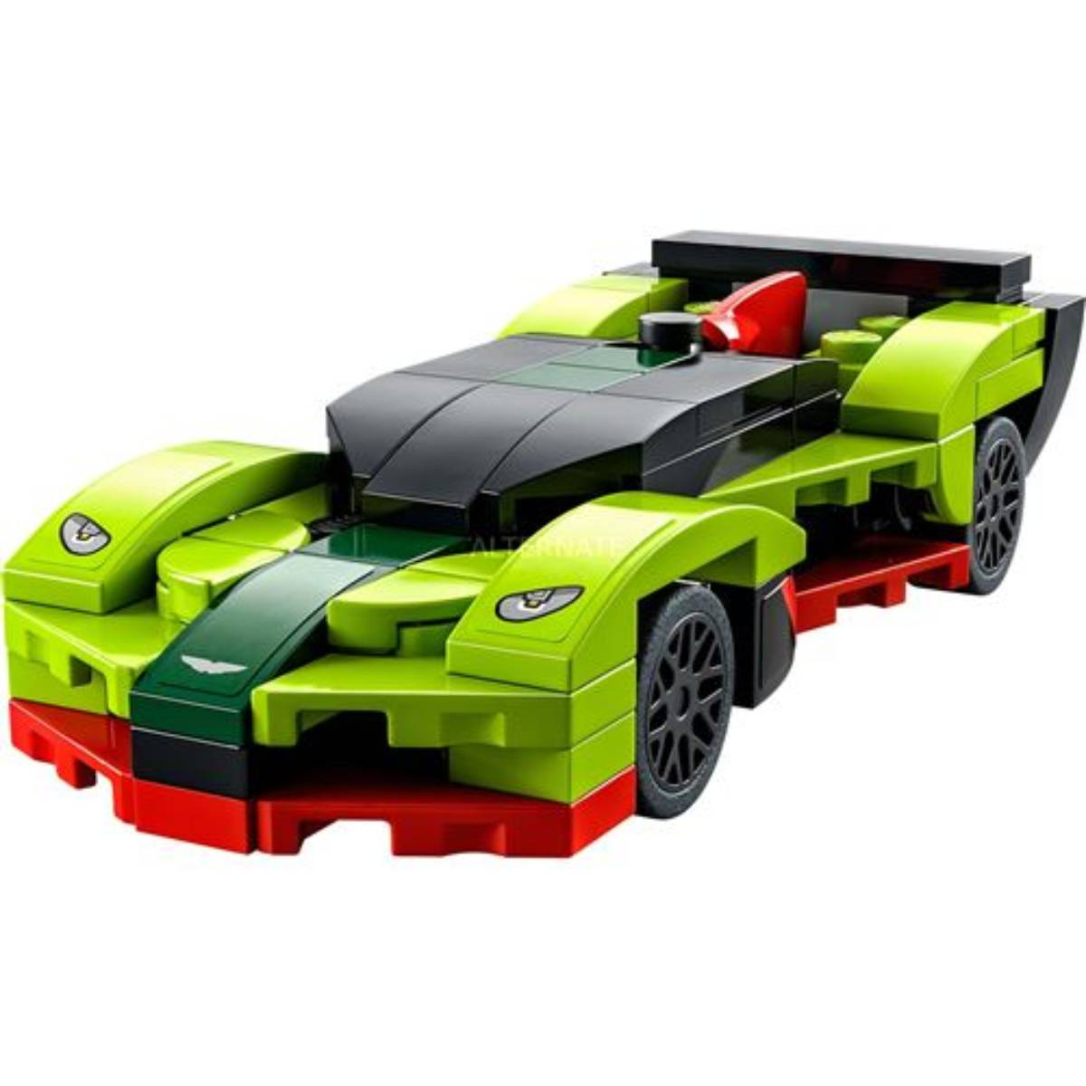 Un set LEGO di auto sportive verde e nero con dettagli rossi.