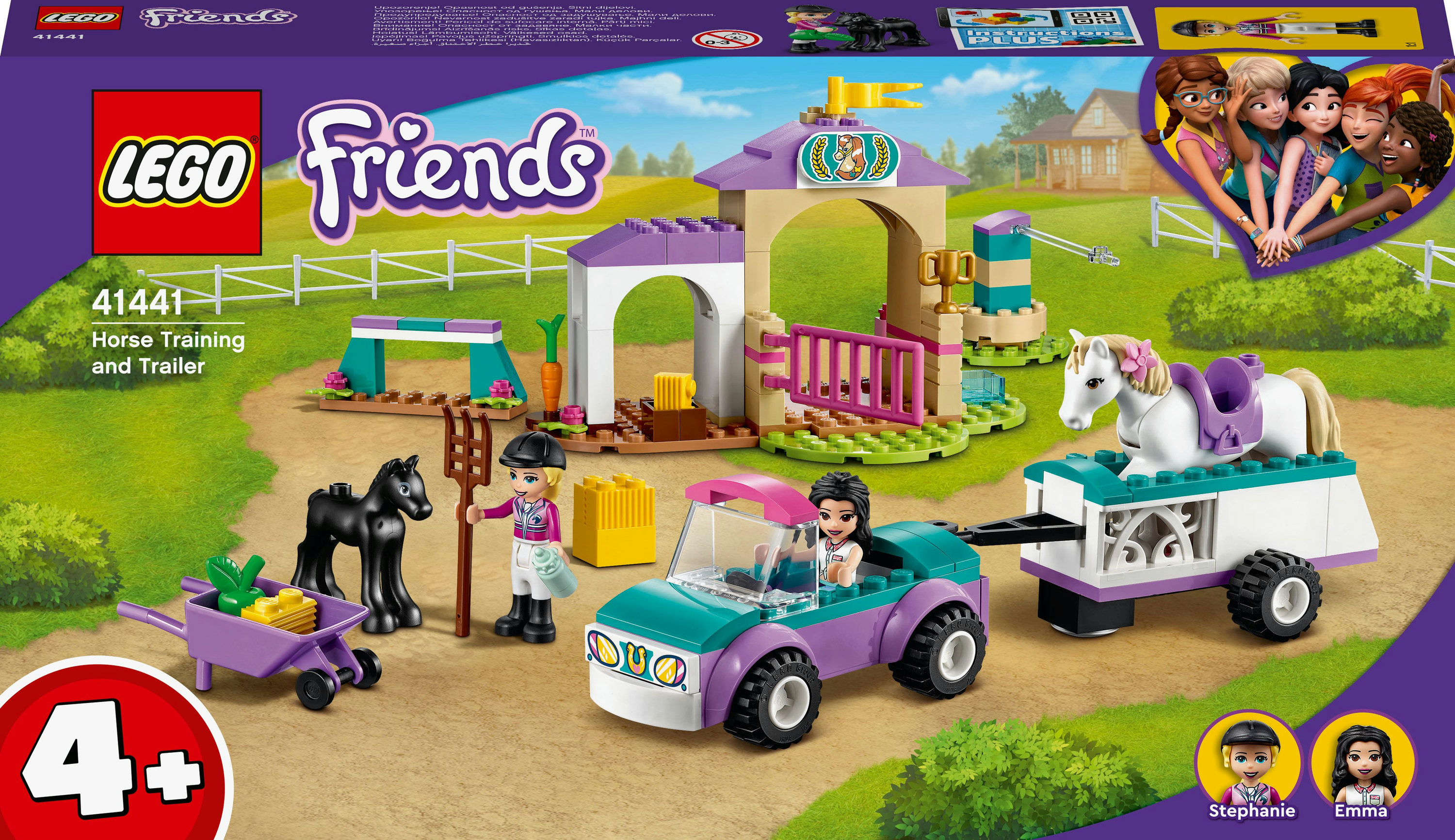 LEGO Friends Pferdetraining und Anhänger Set mit Figuren und Fahrzeugen.