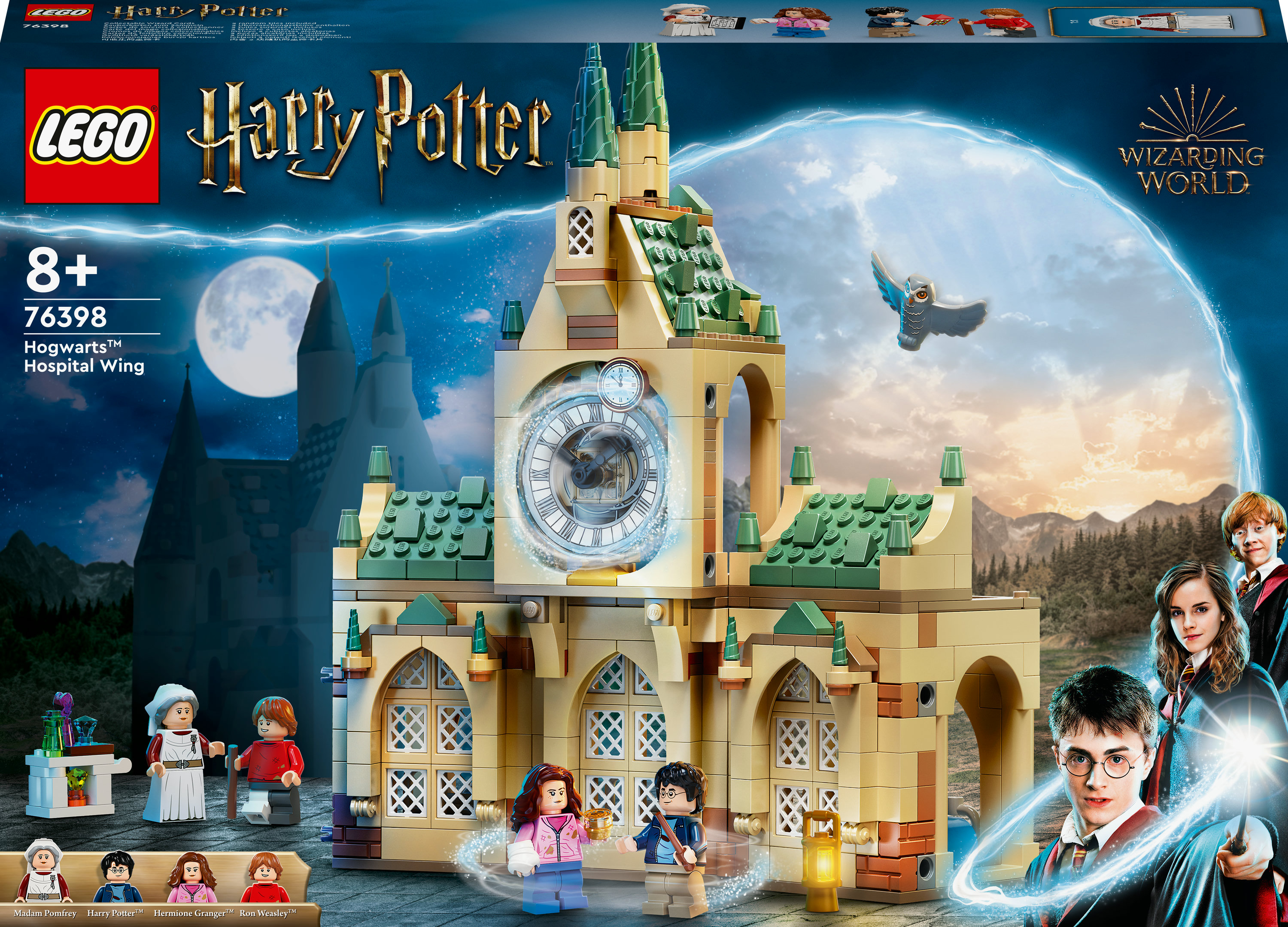 Lego Harry Potter Set-Box mit Figuren und dem Hogwarts-Krankenflügel auf der Vorderseite.