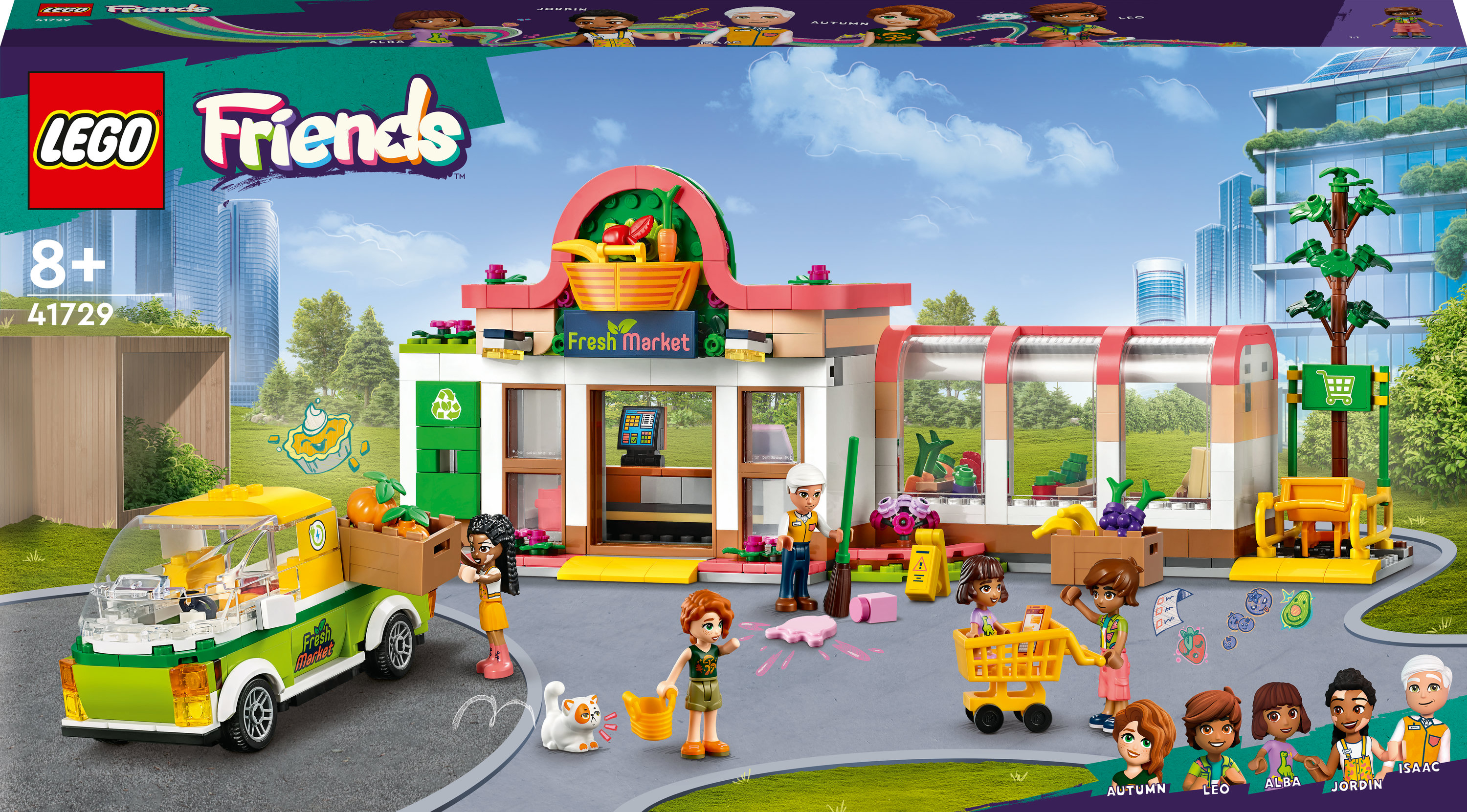 Lego Friends Fresh Market Set, Marktgebäude, Figuren, LKW und Zubehör.